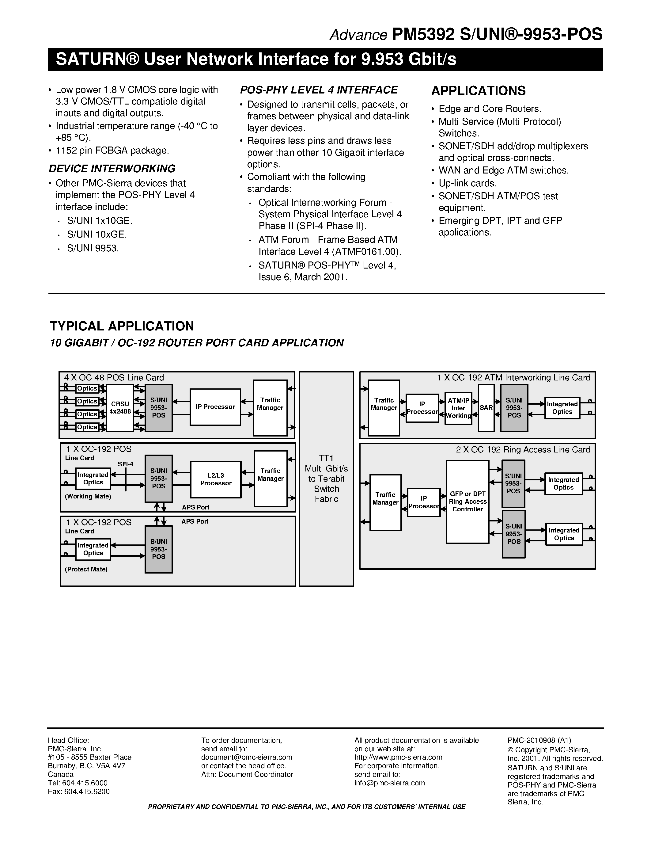 Даташит PM5392 - SATURN User Network Interface for 9.953 Gbit/s страница 2