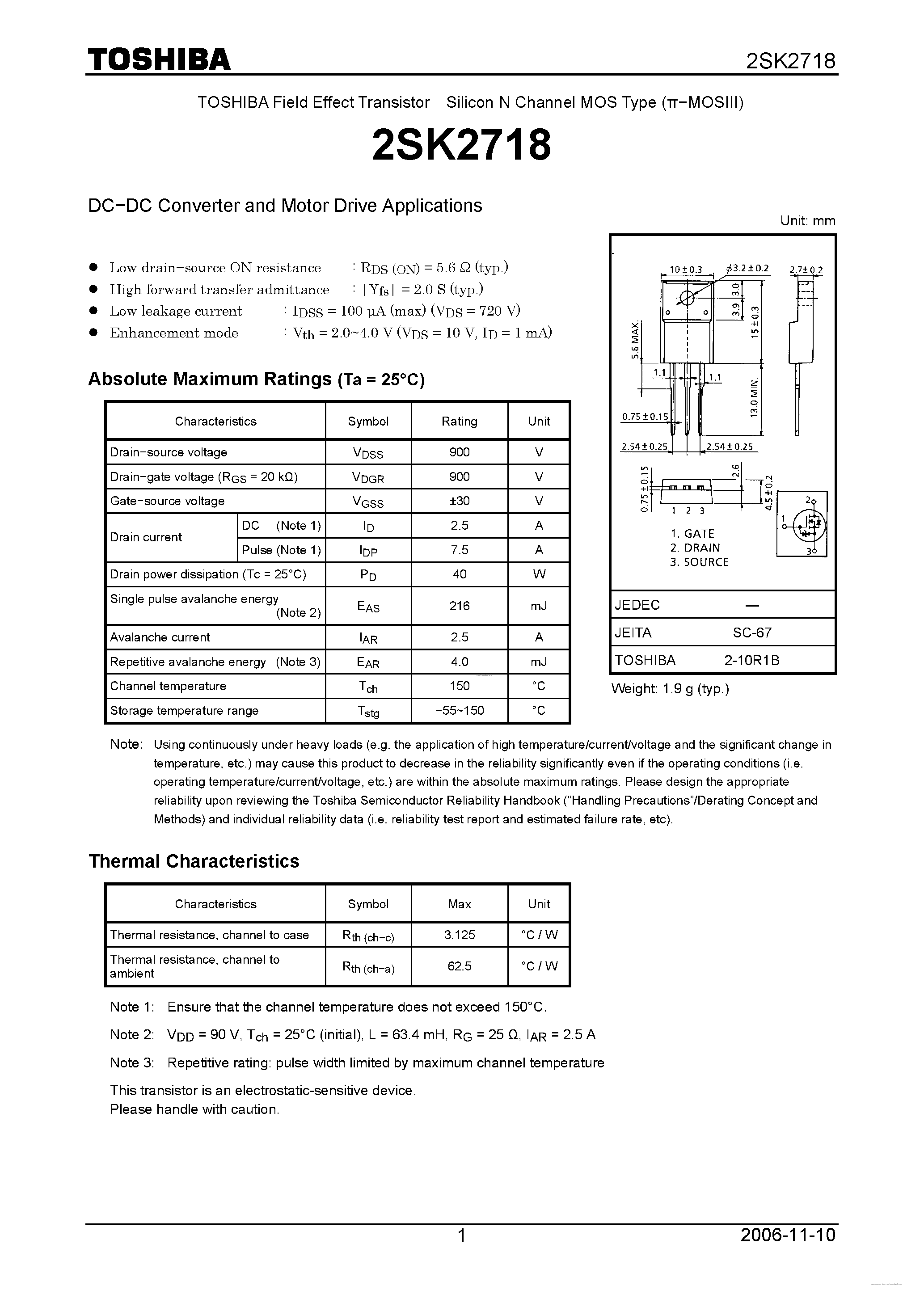 Datasheet K2718 - Search -----> 2SK2718 page 1