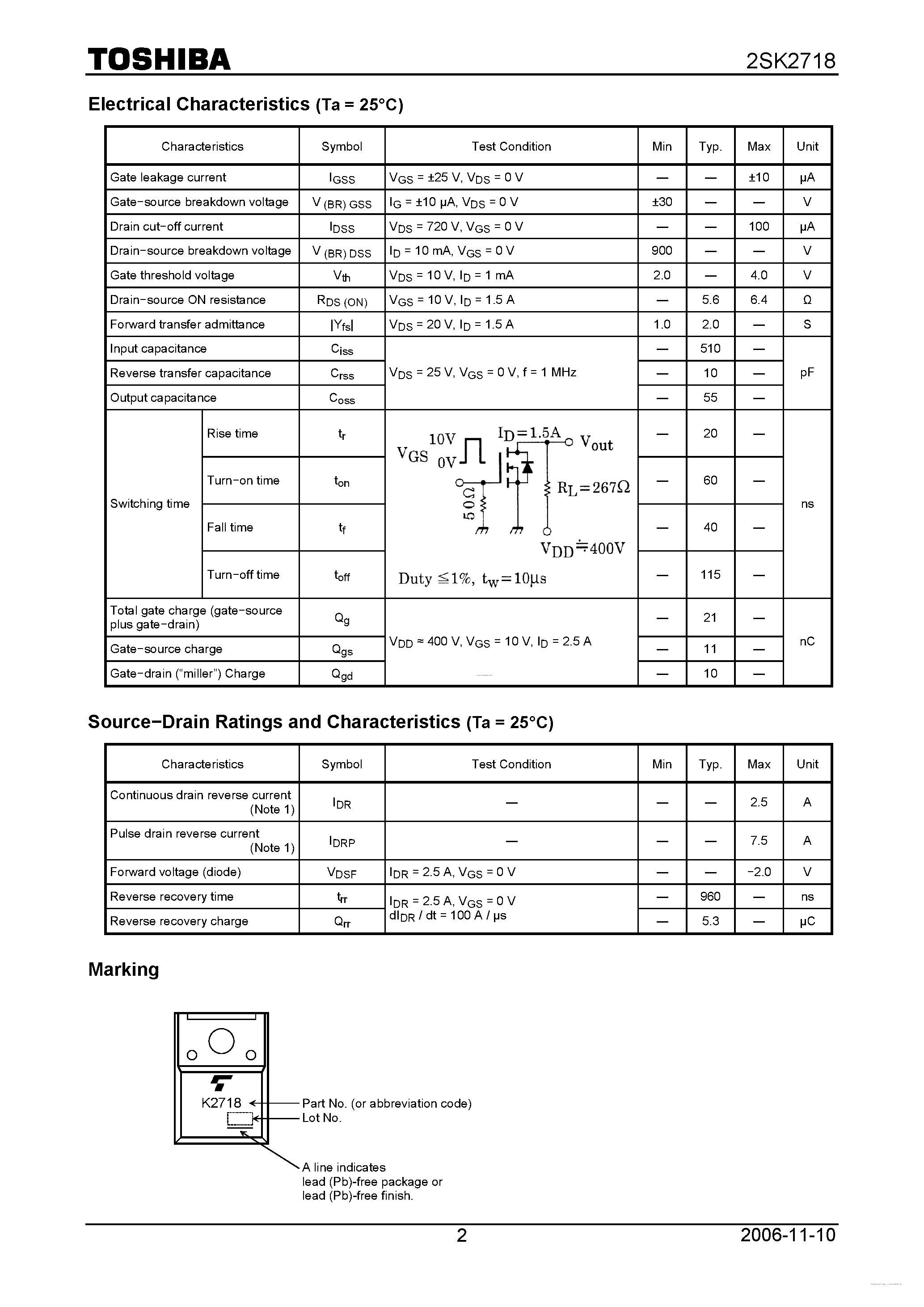 Datasheet K2718 - Search -----> 2SK2718 page 2