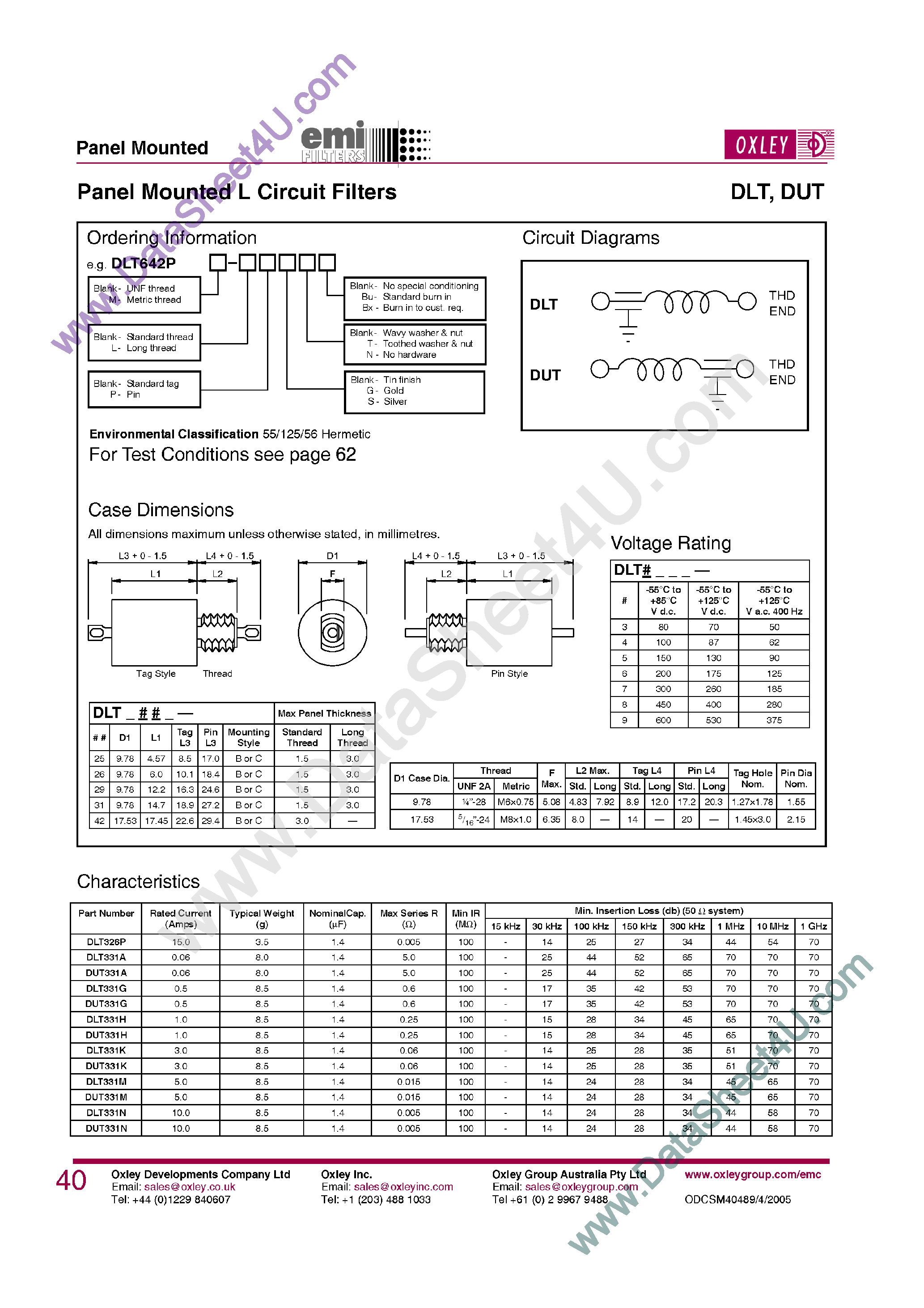 Datasheet DUT3xx - (DUT Series) Panel Mounted L Circuit Filters page 1