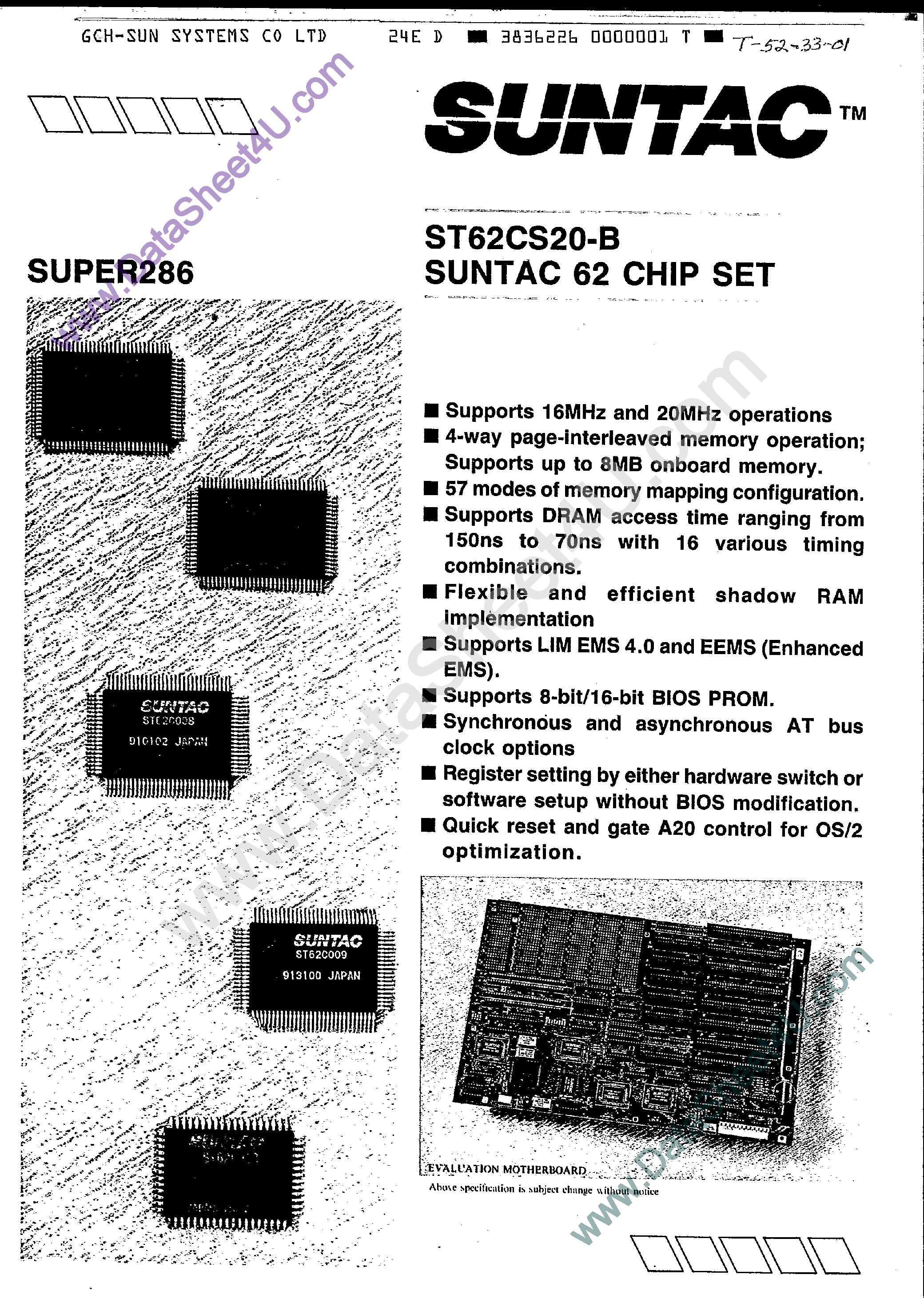 Datasheet ST62CS20-B - Suntac 62 Chip Set page 1