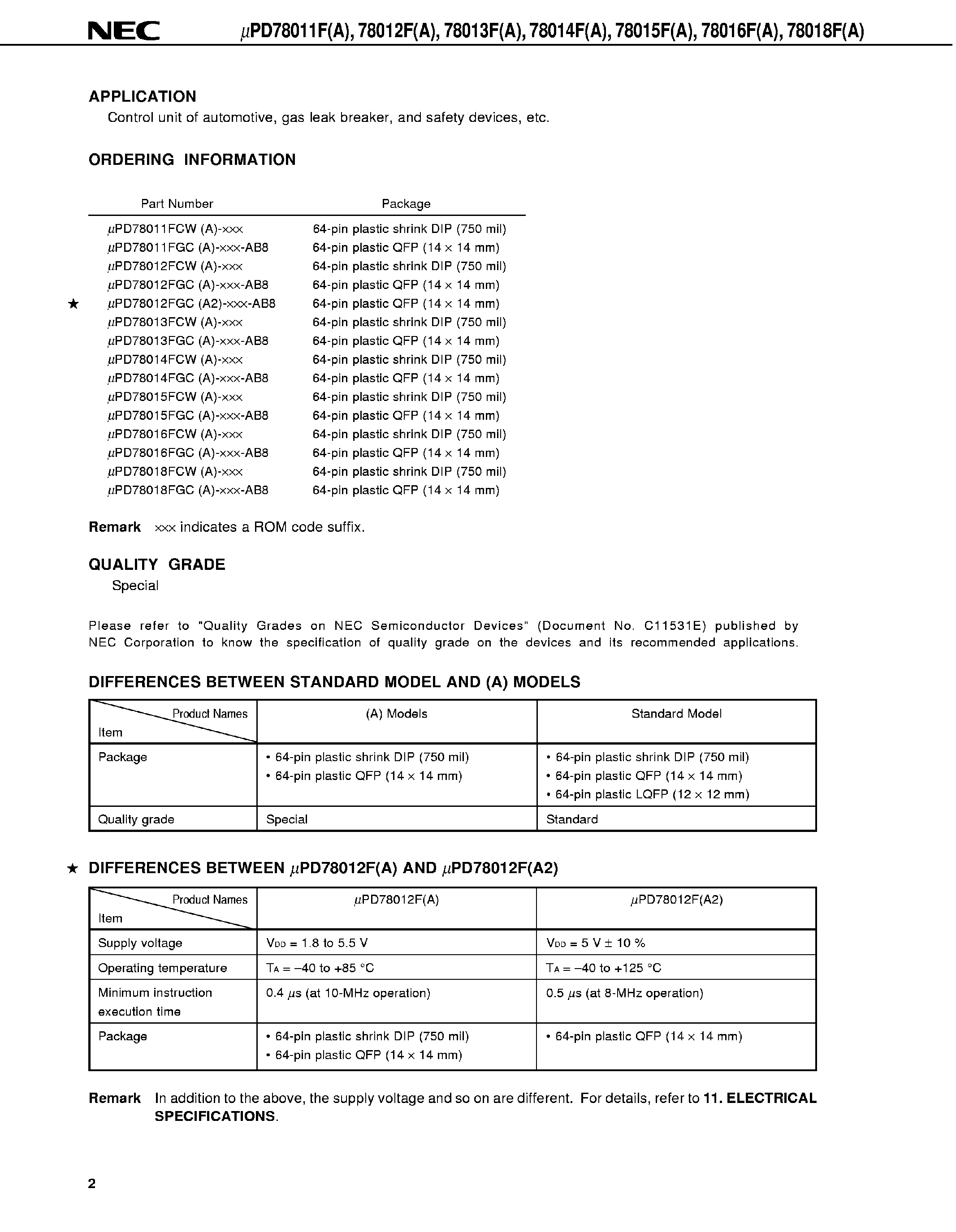 Даташит UPD78013FA - (UPD7801xF) 8-Bit Single-Chip Microcontroller страница 2