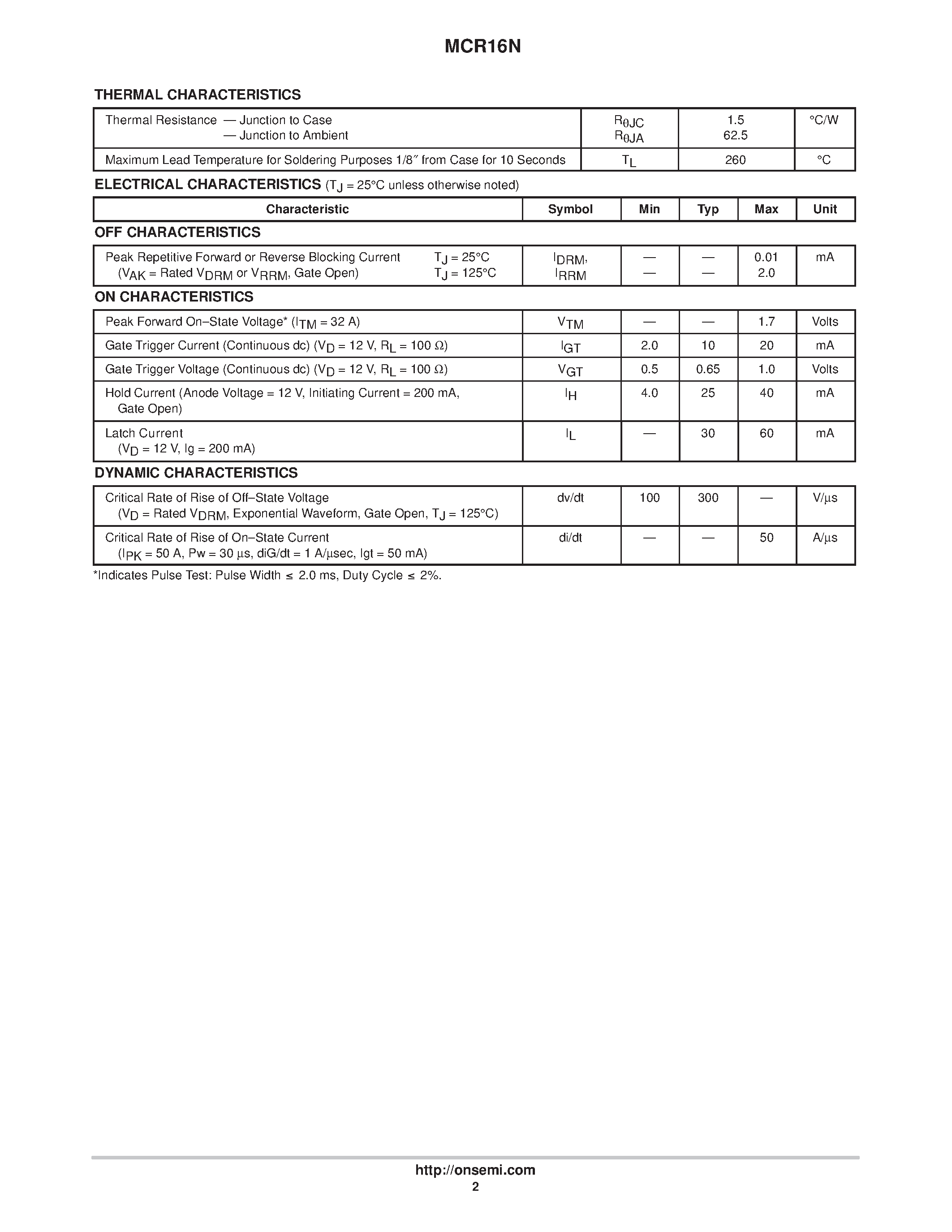 Datasheet MCR16N - Reverse Blocking Thyristors page 2