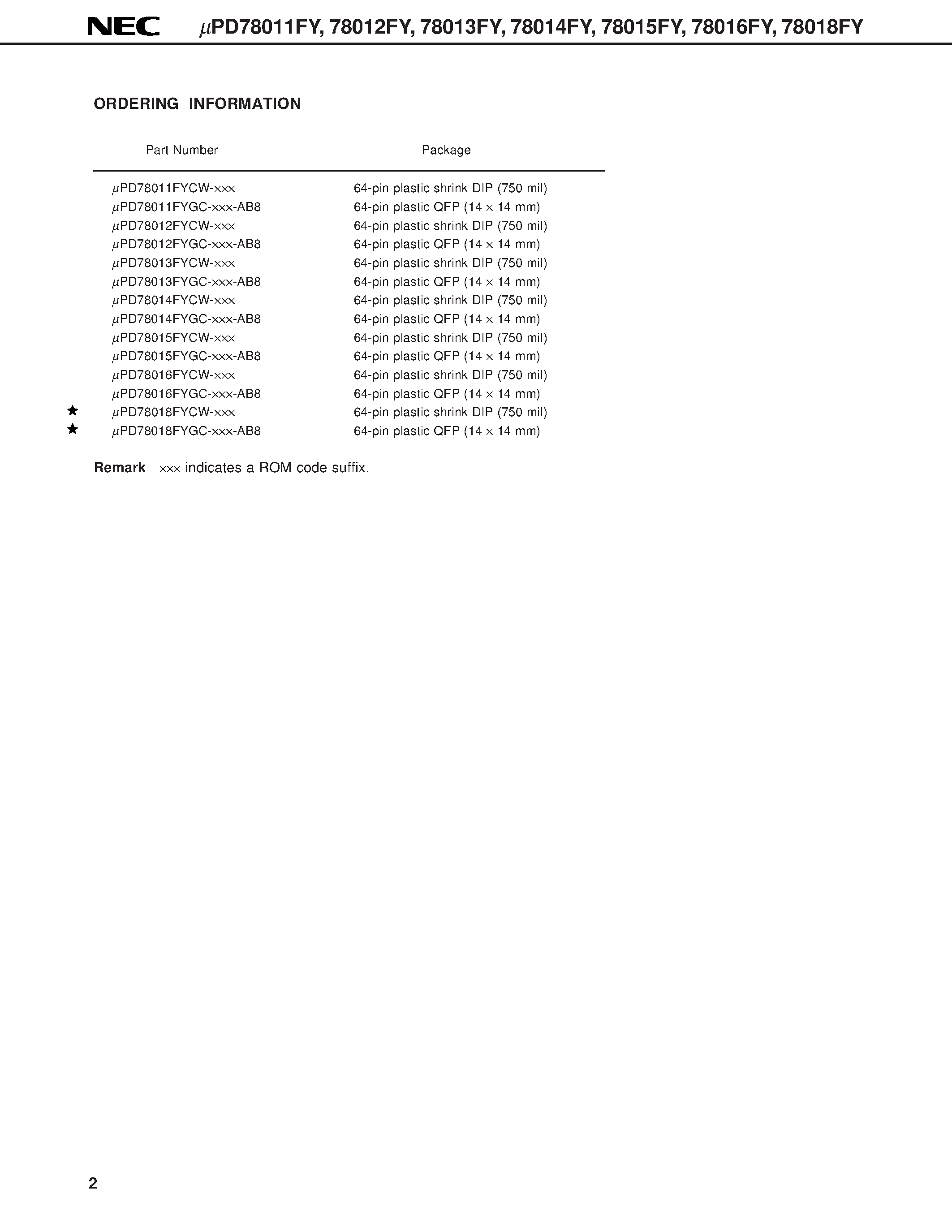 Даташит UPD78013FY - (UPD7801xFY) 8-Bit Single-Chip Microcontroller страница 2