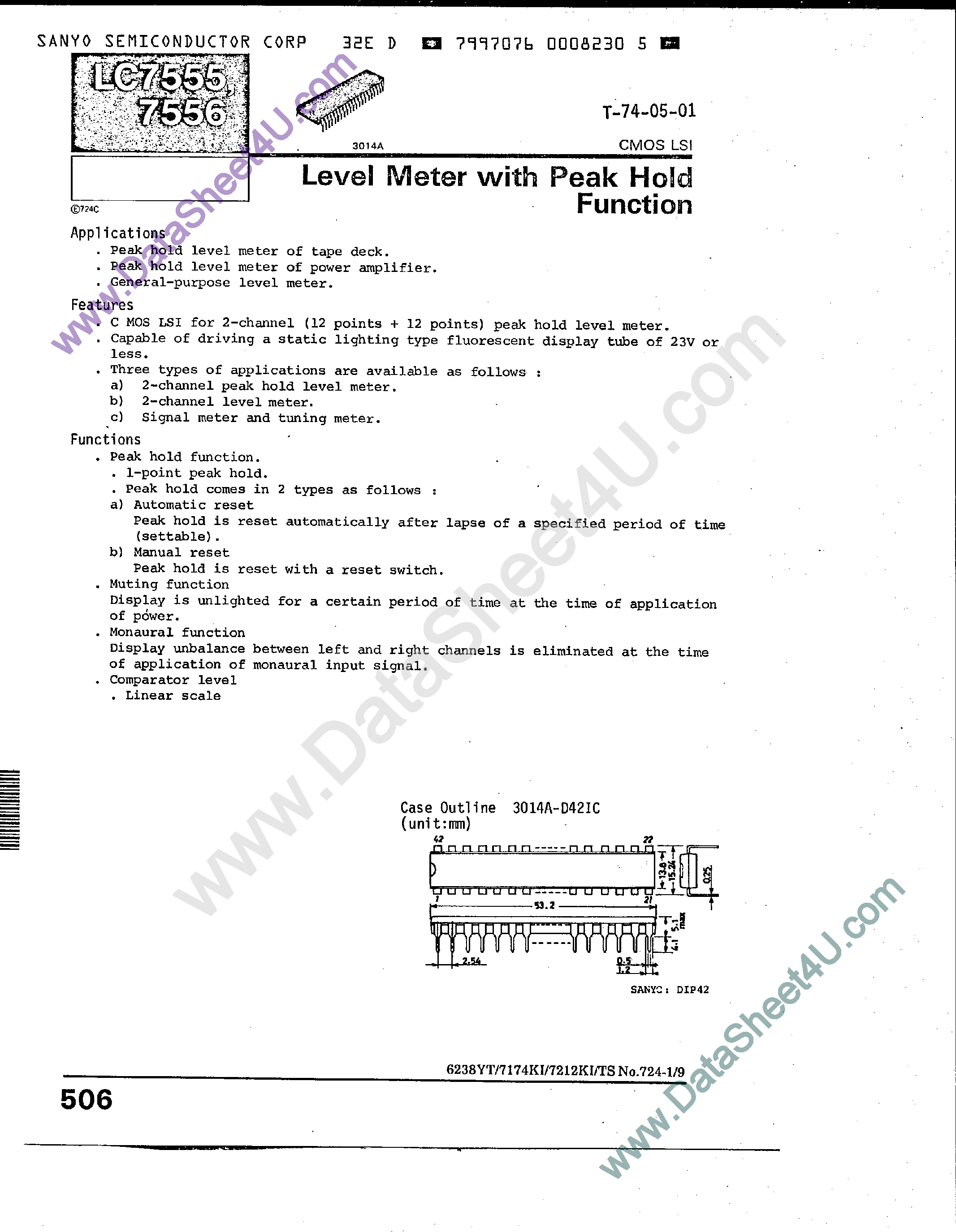 Даташит LC7555 - Level Meter with Peak Hold Function страница 1