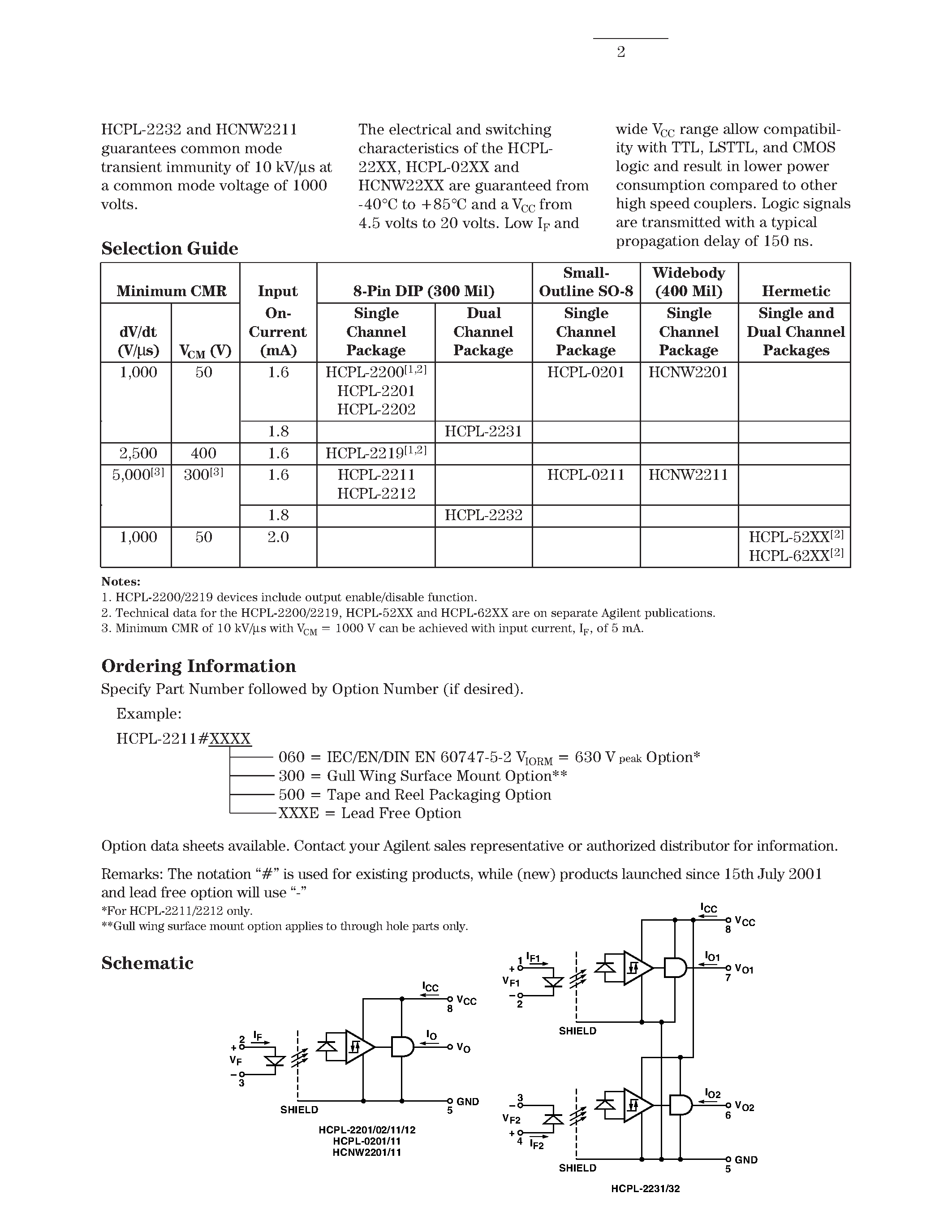 Datasheet HCPL-0201 - (HCPL-xxxx) Very High CMR / Wide VCC Logic Gate Optocouplers page 2