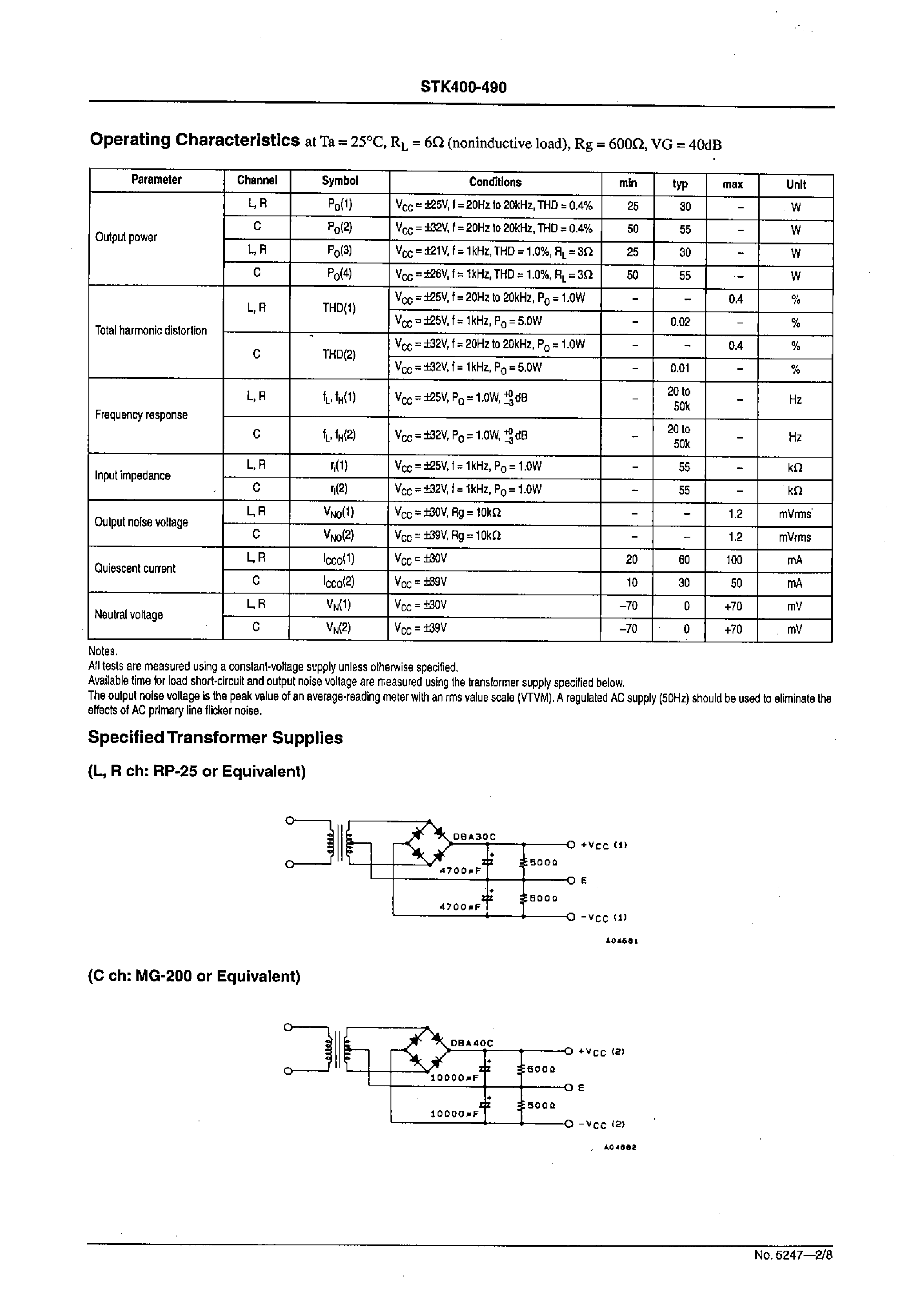 Datasheet STK400-490 - AF Power Amplifier page 2