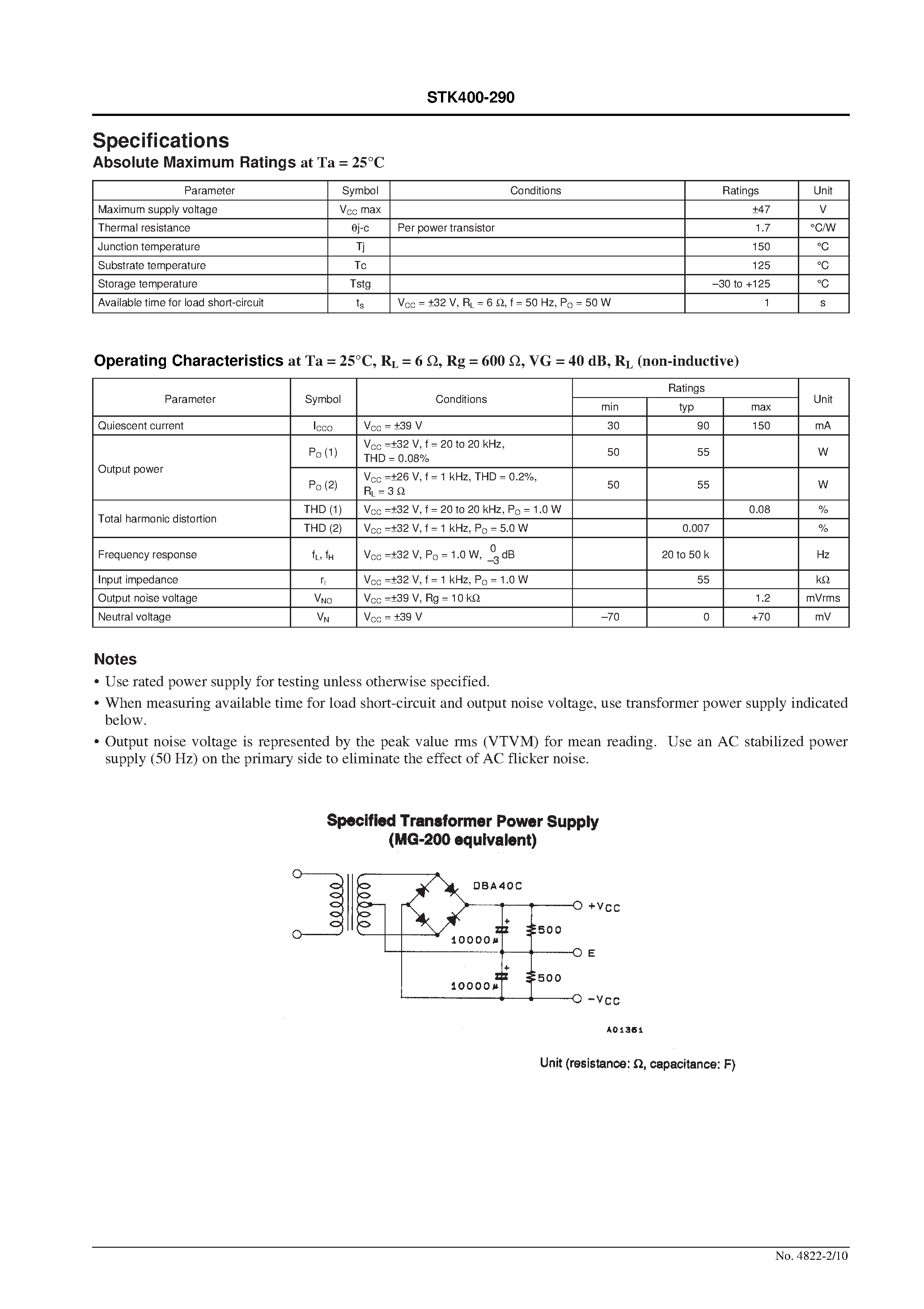 Datasheet STK400-290 - AF Power Amplifier page 2