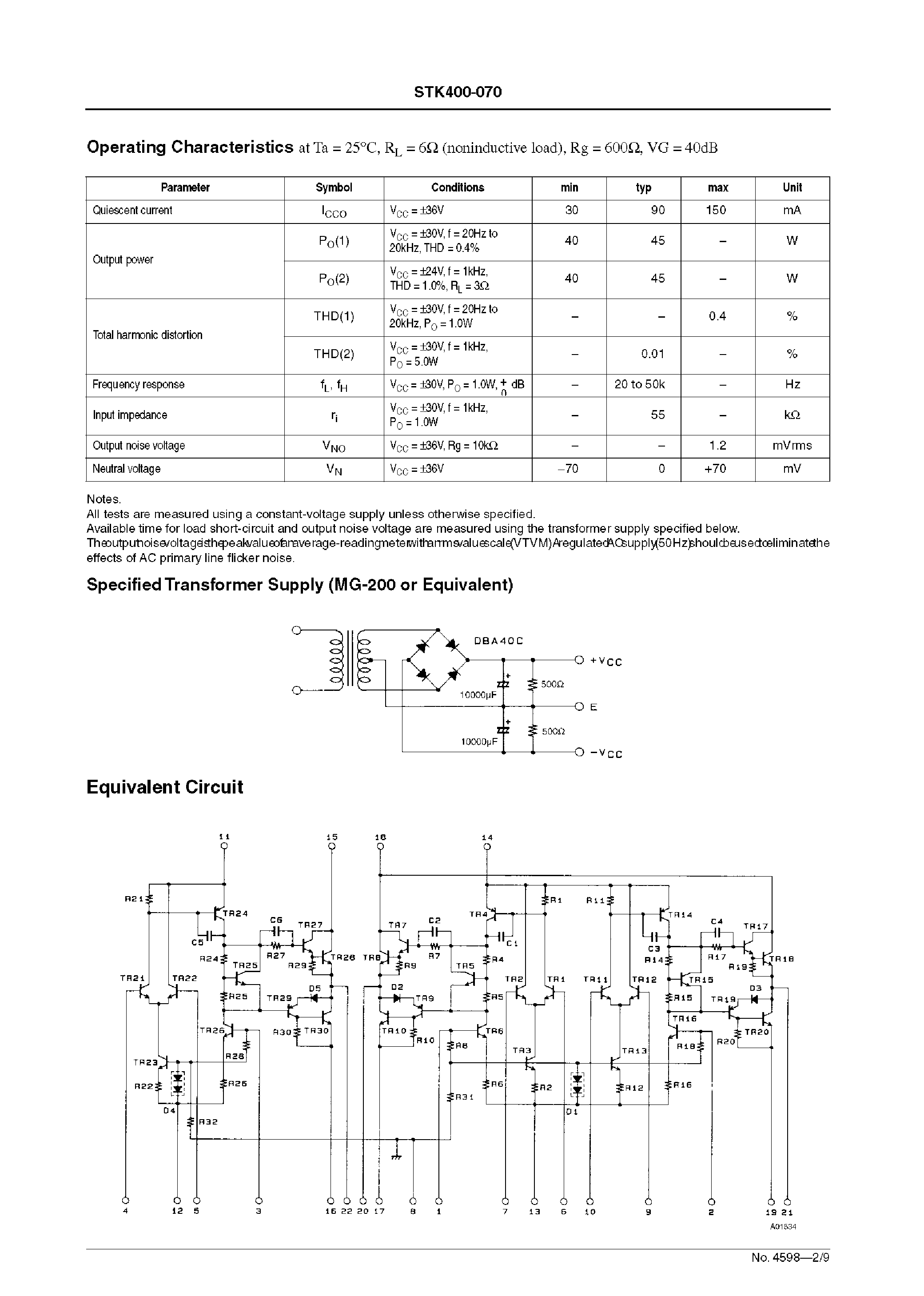 Datasheet STK400-070 - AF Power Amplifier page 2