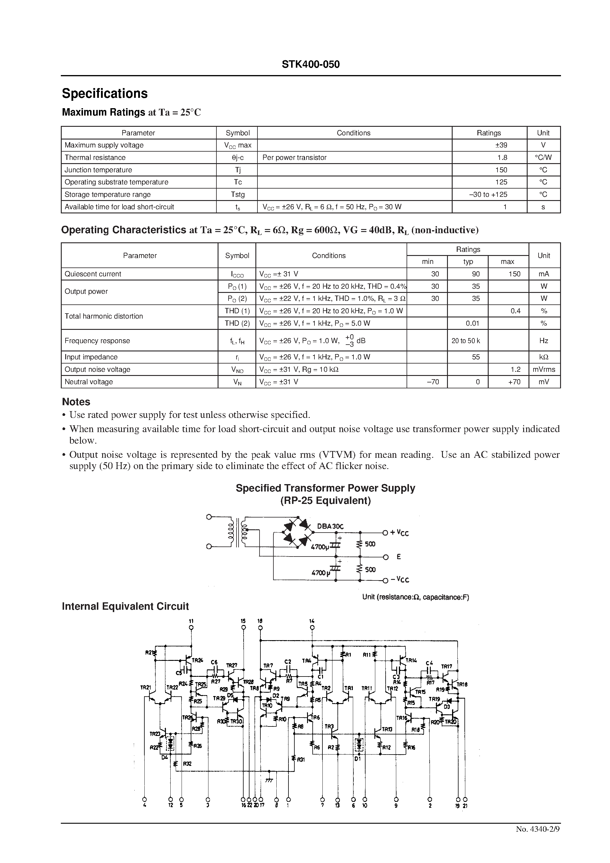 Datasheet STK400-050 - AF Power Amplifier page 2