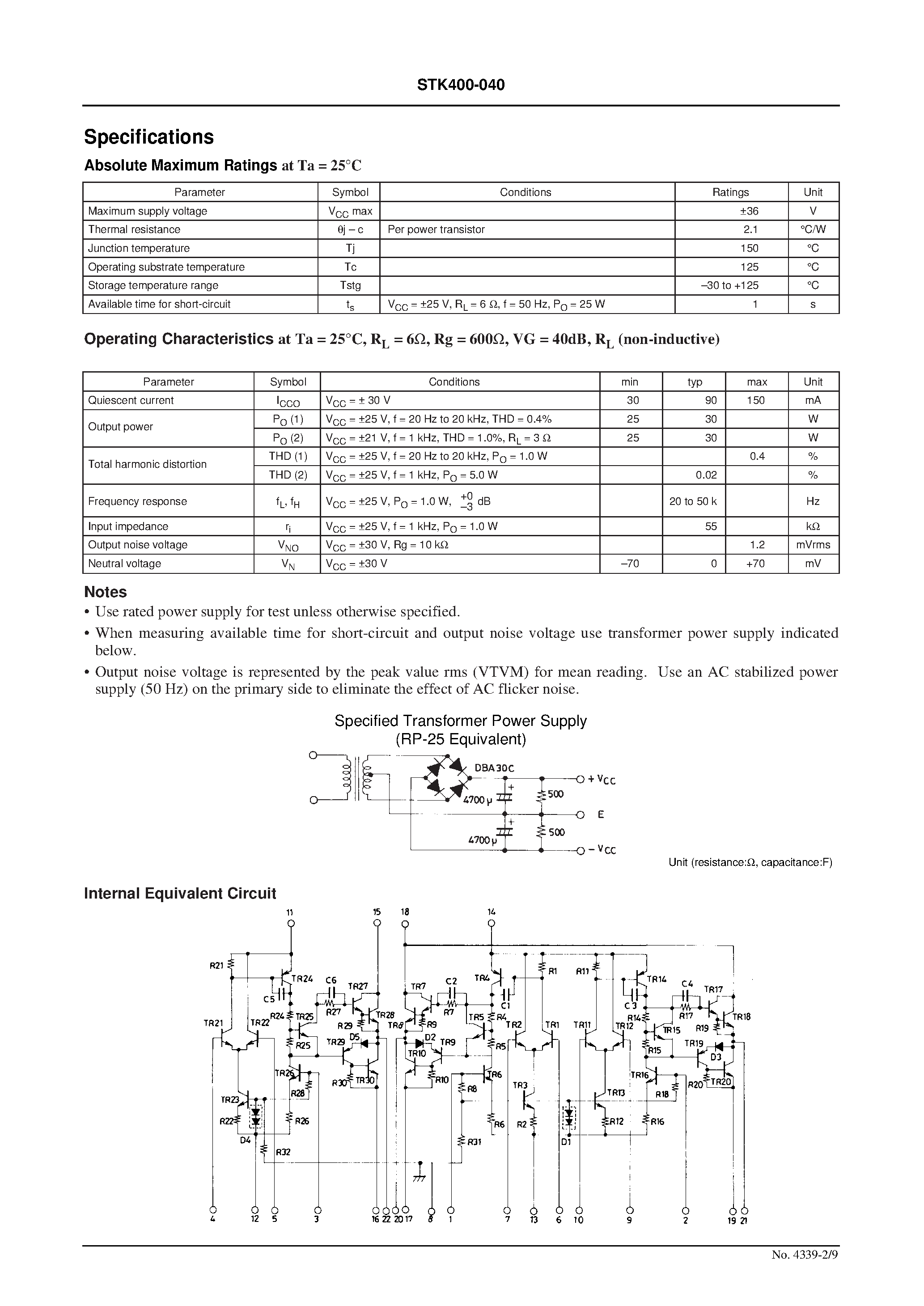 Datasheet STK400-040 - AF Power Amplifier page 2