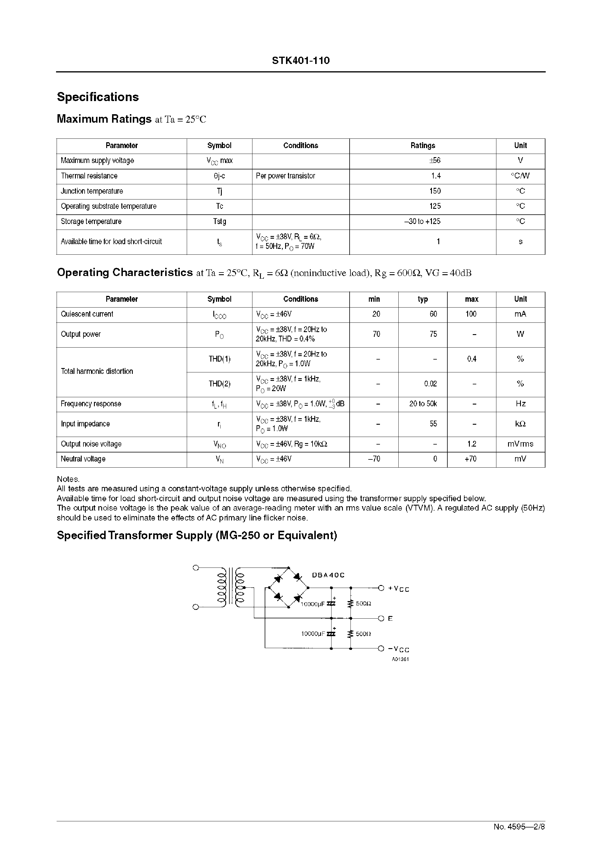 Datasheet STK401-110 - AF Power Amplifier page 2