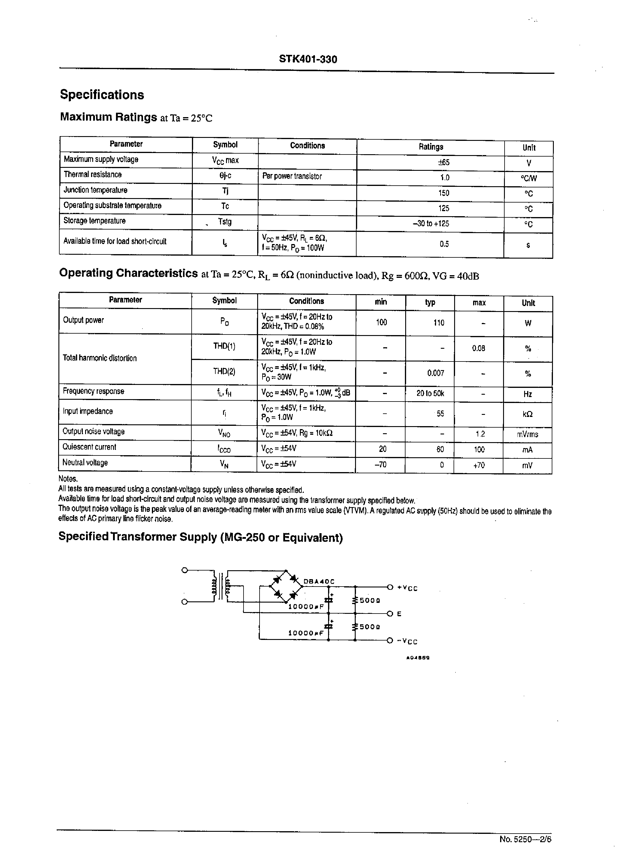 Datasheet STK401-330 - AF Power Amplifier page 2