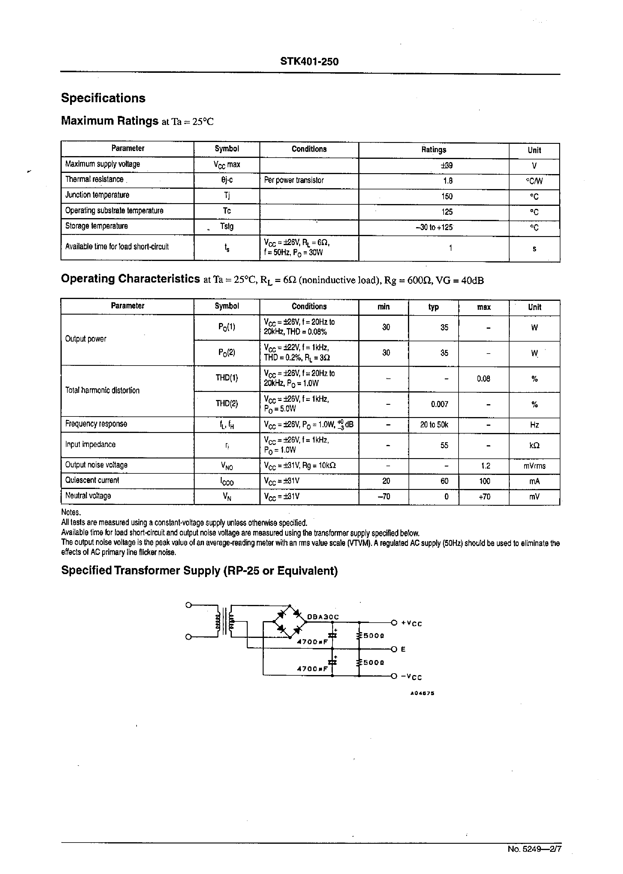 Datasheet STK401-250 - AF Power Amplifier page 2