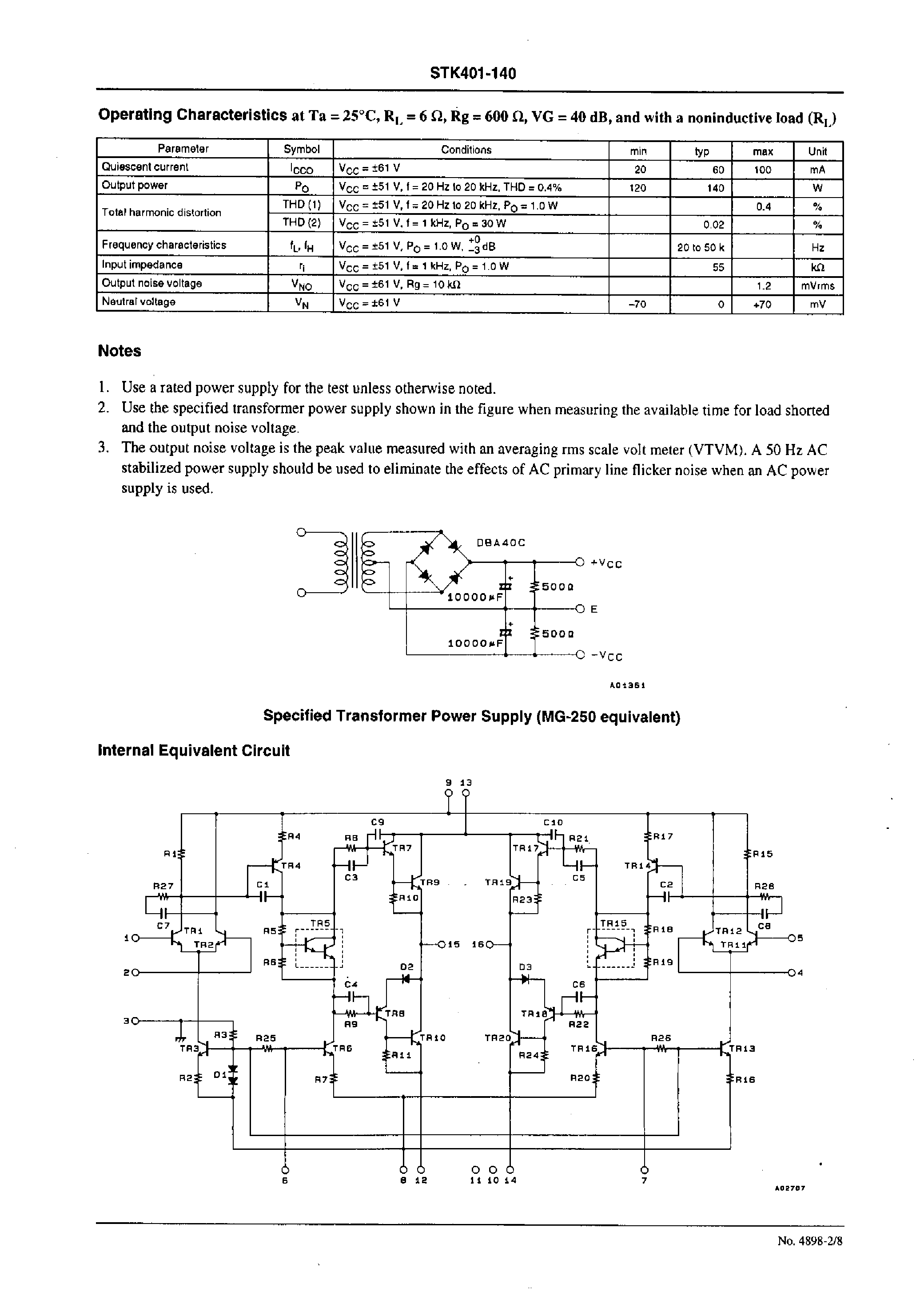 Datasheet STK401-140 - AF Power Amplifier page 2