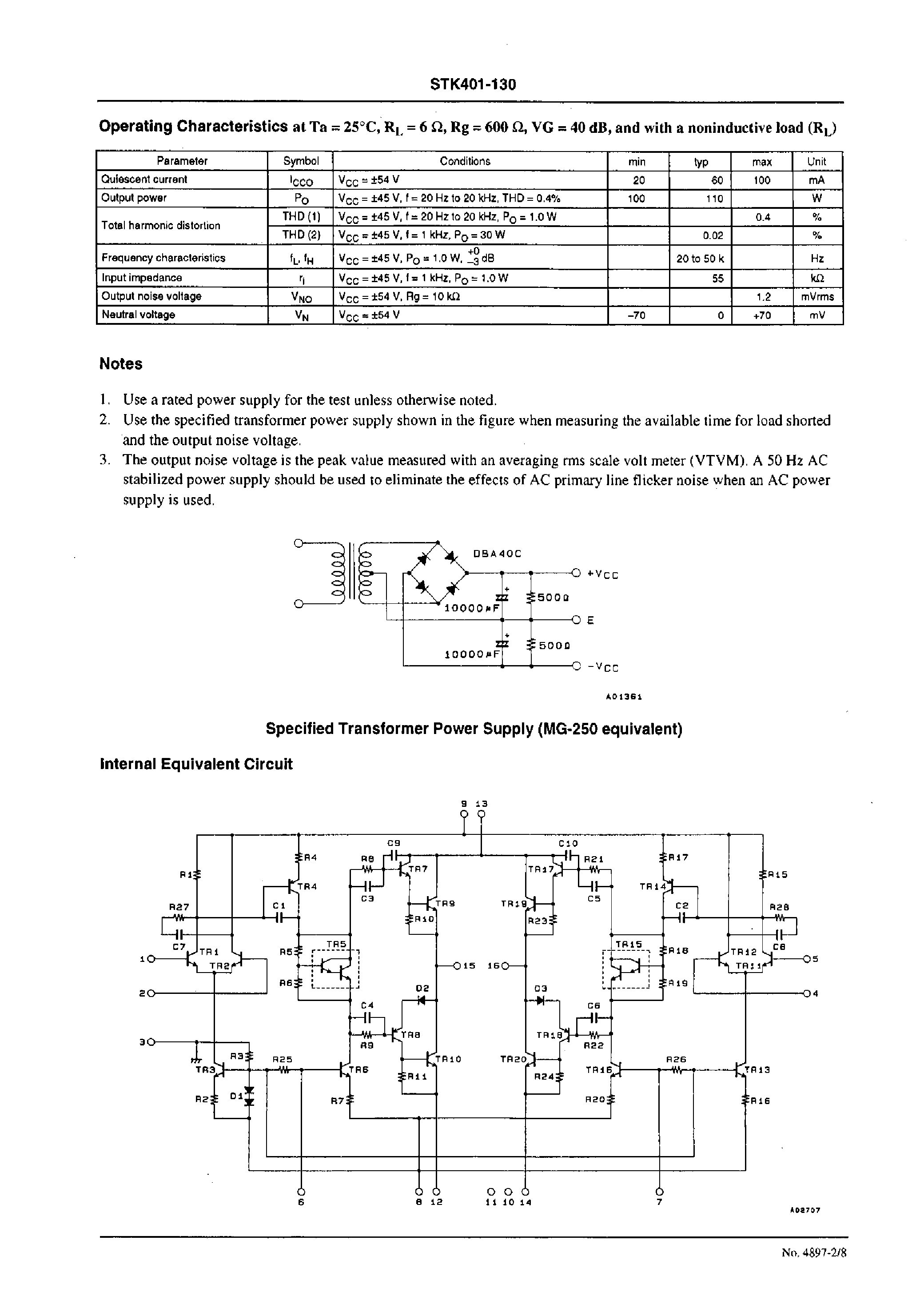 Datasheet STK401-130 - AF Power Amplifier page 2