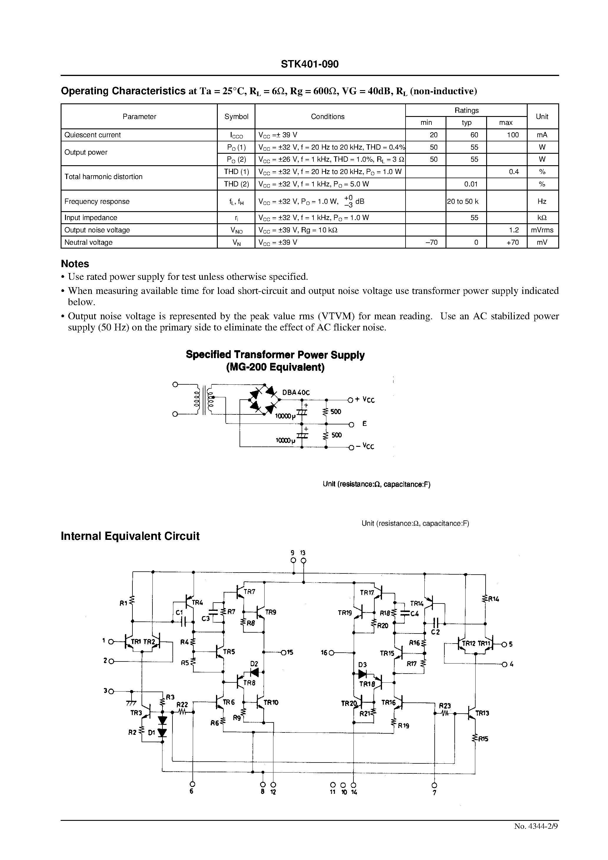 Datasheet STK401-090 - AF Power Amplifier page 2