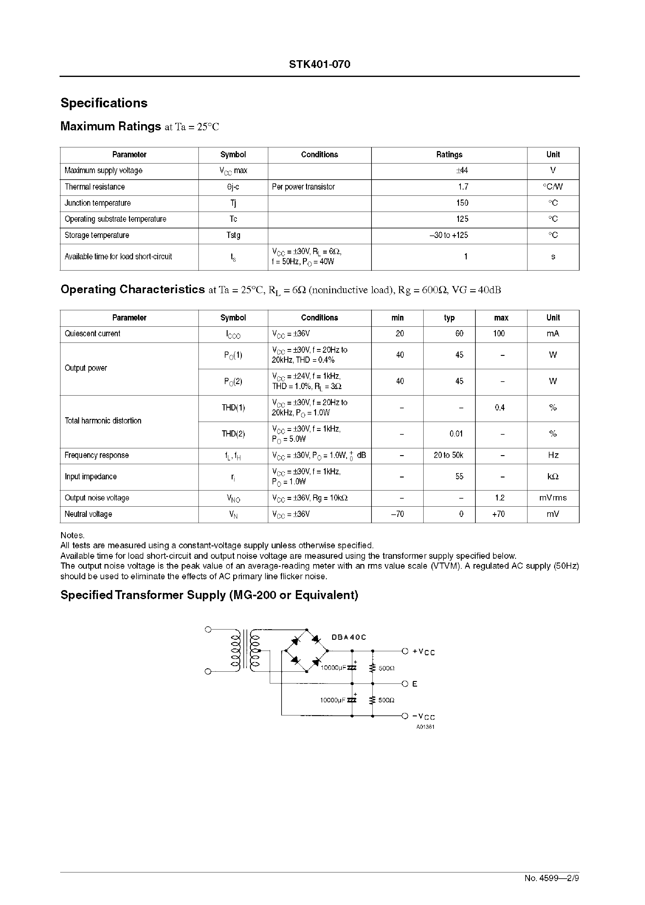 Datasheet STK401-070 - AF Power Amplifier page 2