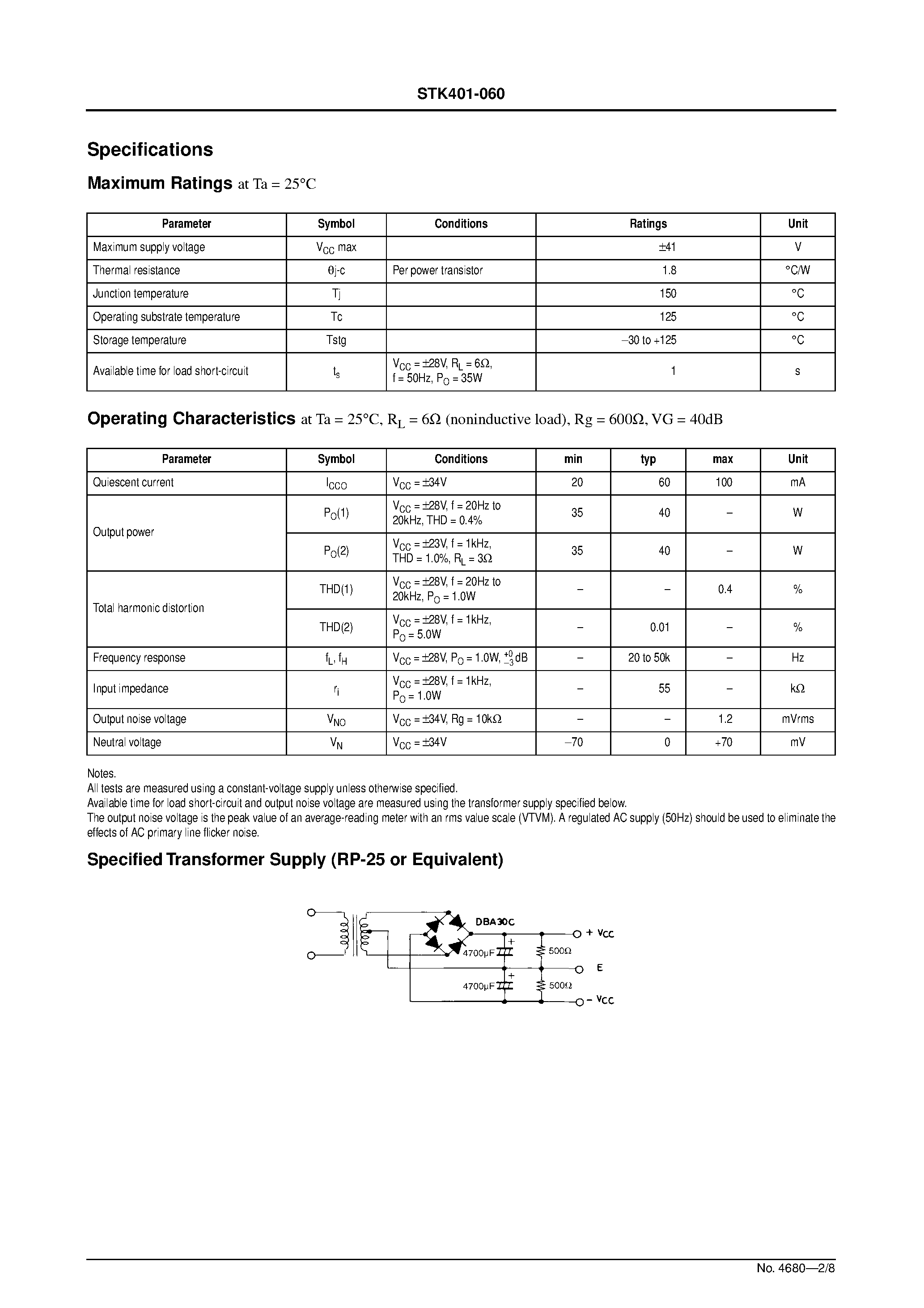 Datasheet STK401-060 - AF Power Amplifier page 2