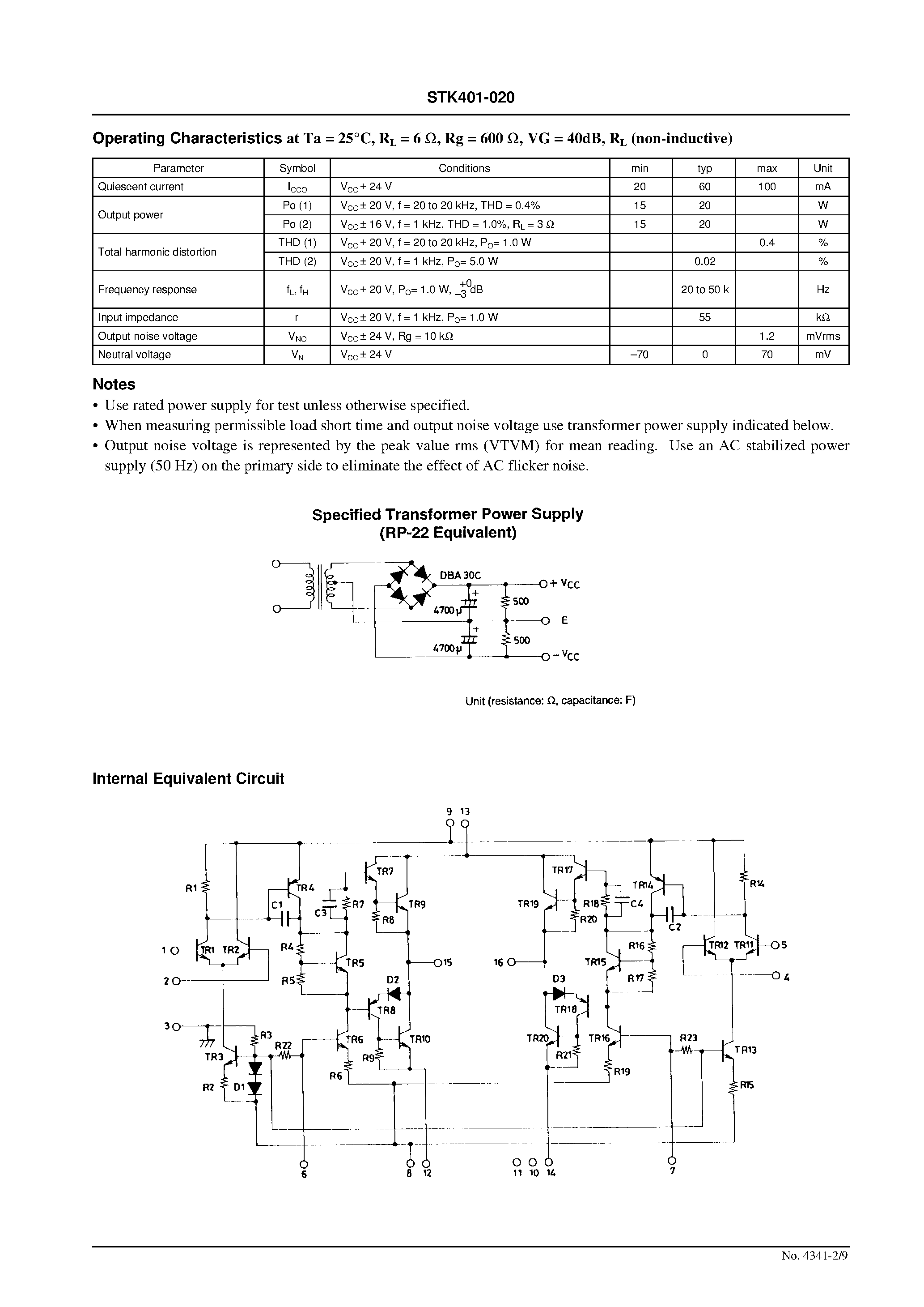 Datasheet STK401-020 - AF Power Amplifier page 2