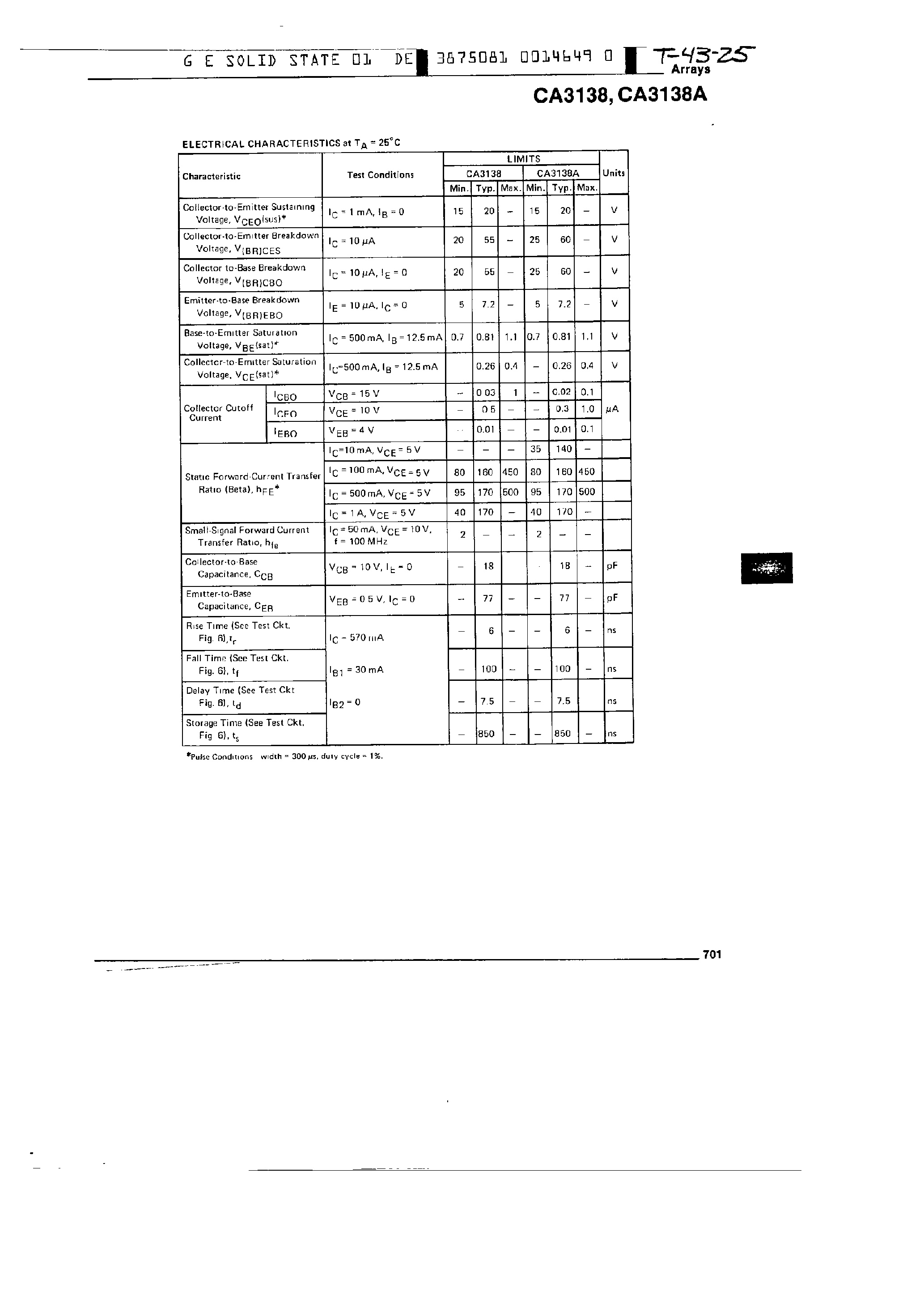 Даташит CA3138 - High-current / high-beta N-P-N transistor array страница 2