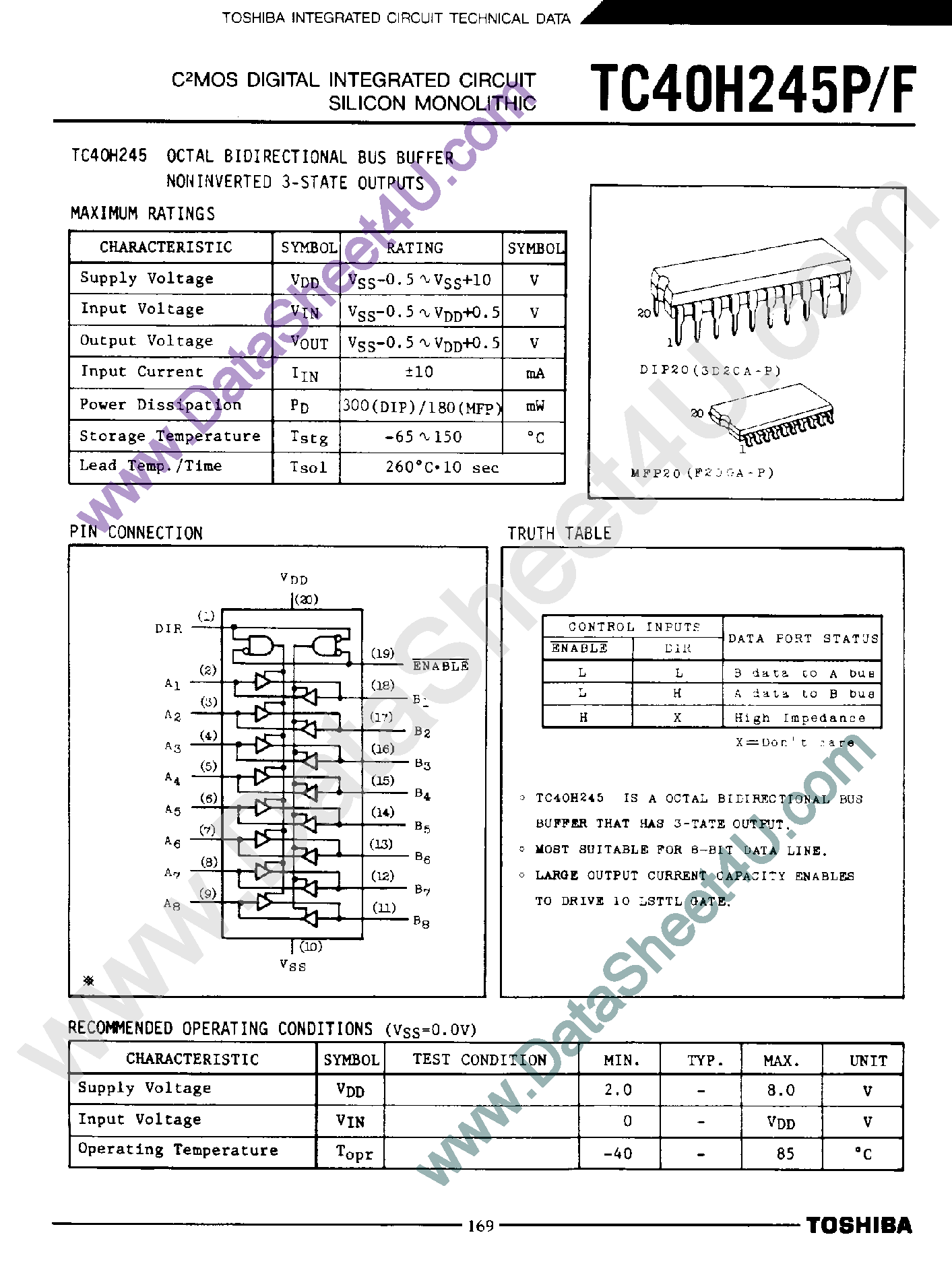 Даташит TC40H245 - Octal Bidirectional Bus Buffer Noninverted 3-State Outputs страница 1