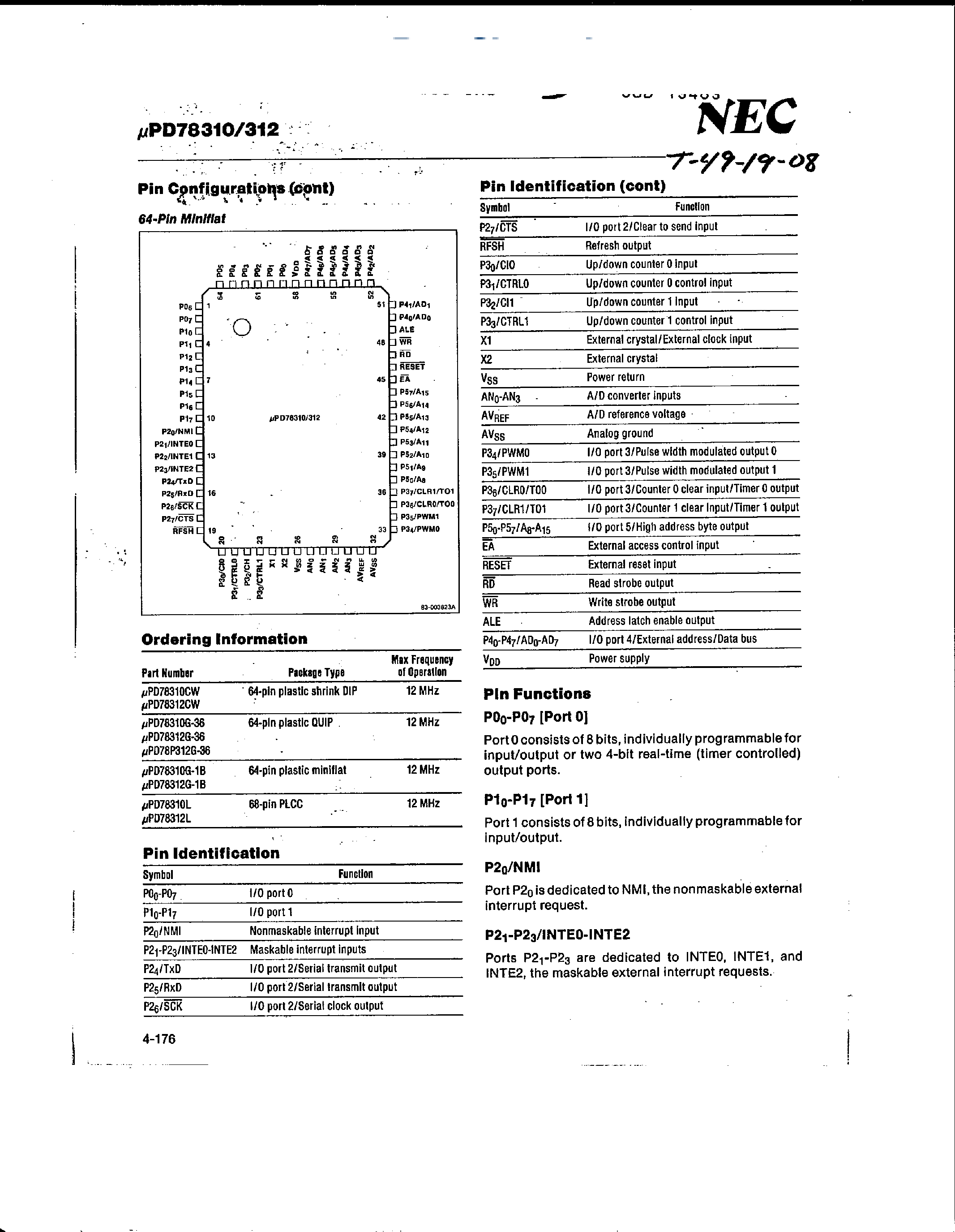 Даташит UPD78P310 - (UPD78P310 / UPD78P312) 8-BIT SINGLE-CHIP CMOS MICROCOMPUTERS / REAL-TIME CONTROL ORIENTED страница 2