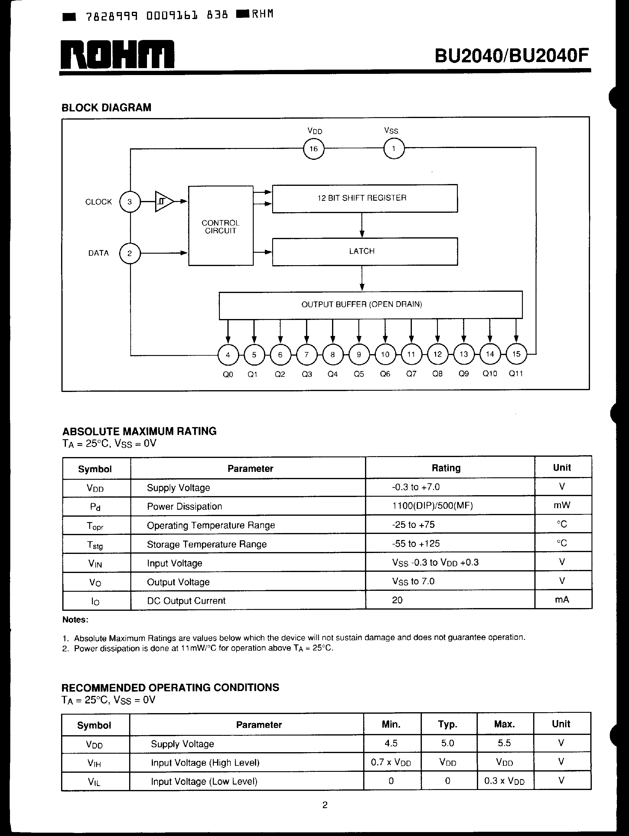 Даташит BU2040 - Serial I/O Expander страница 2