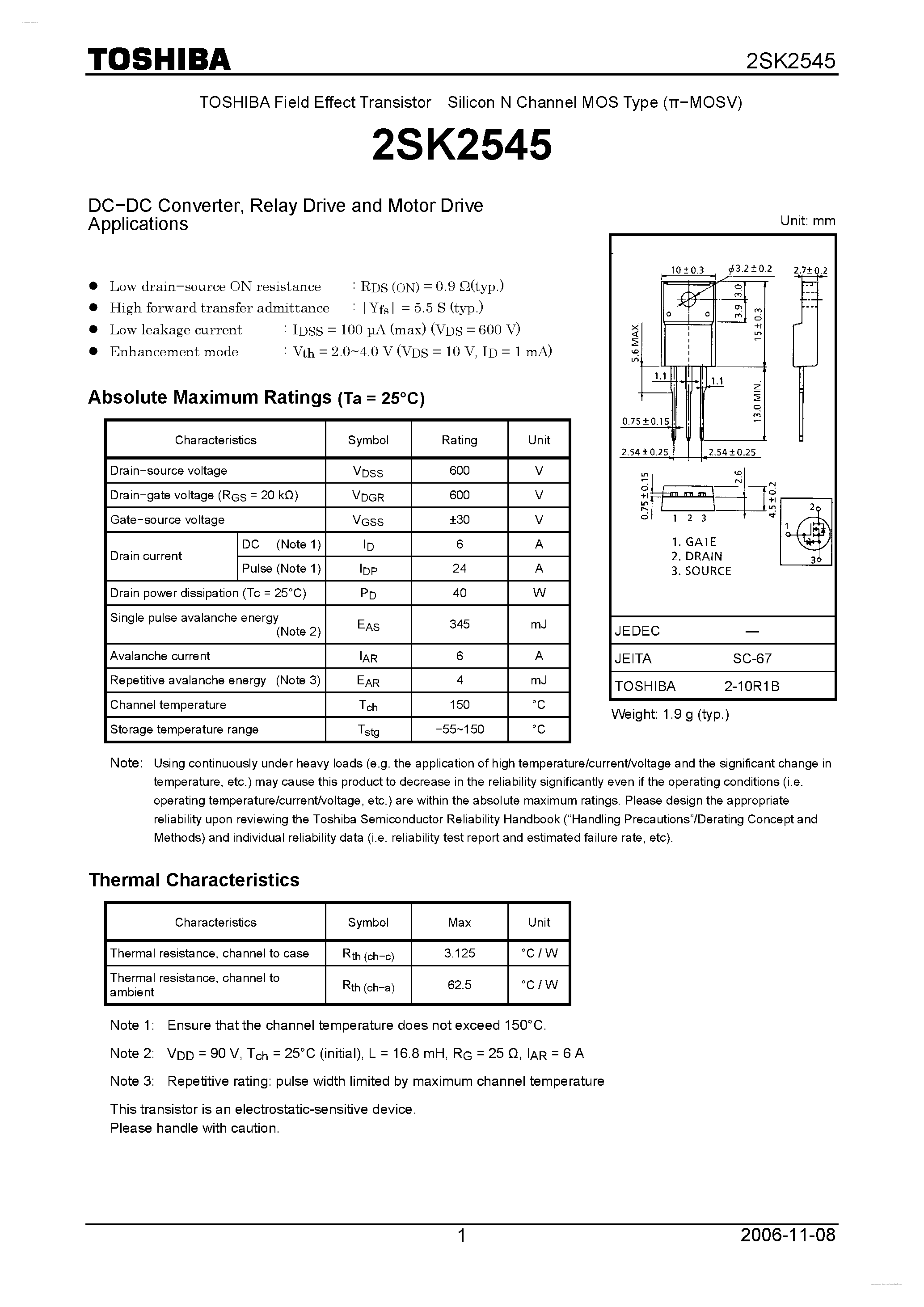 Datasheet K2545 - Search -----> 2SK2545 page 1