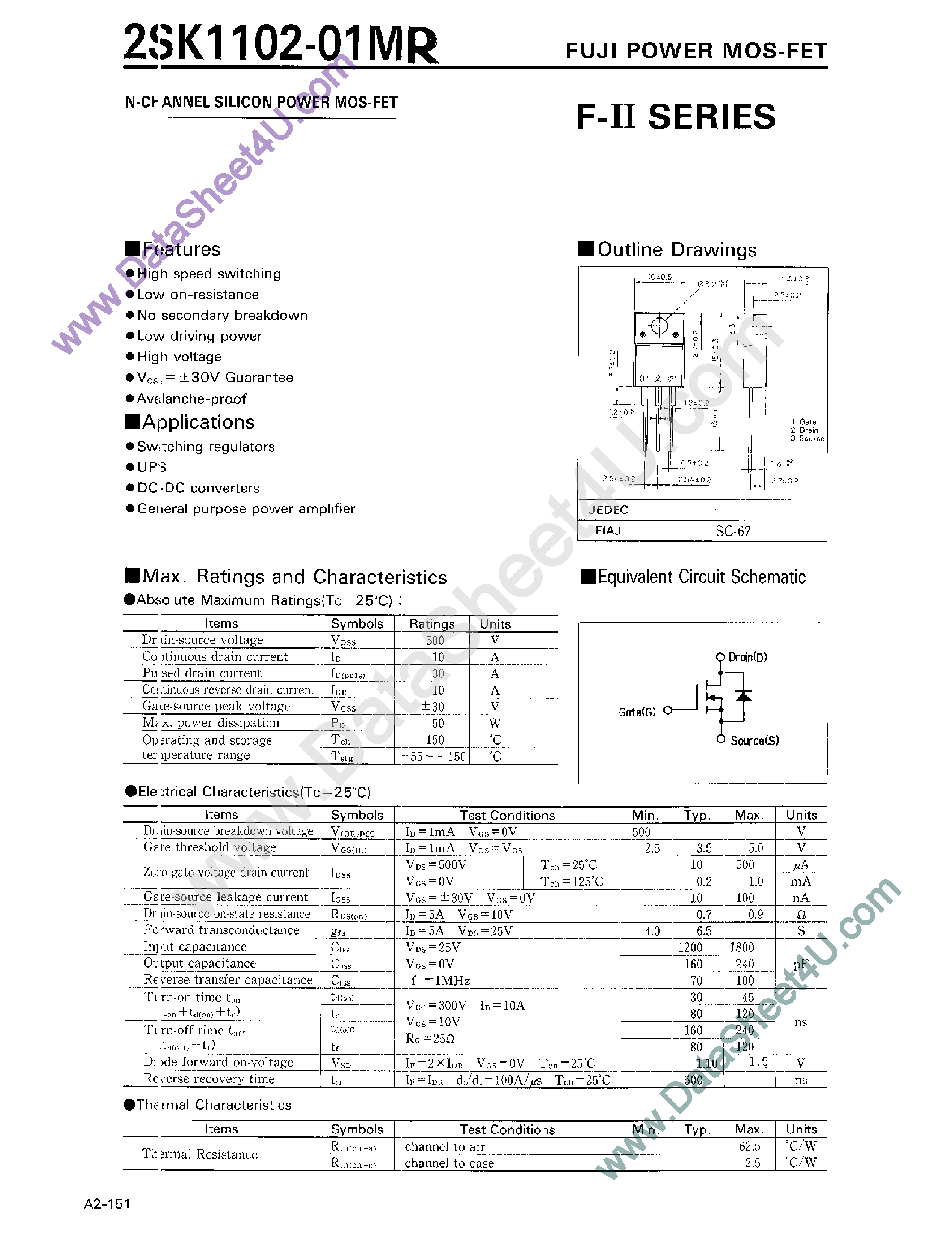 Даташит 2SK1102-01MR - N-CHANNEL SILICON POWER MOS-FET страница 1