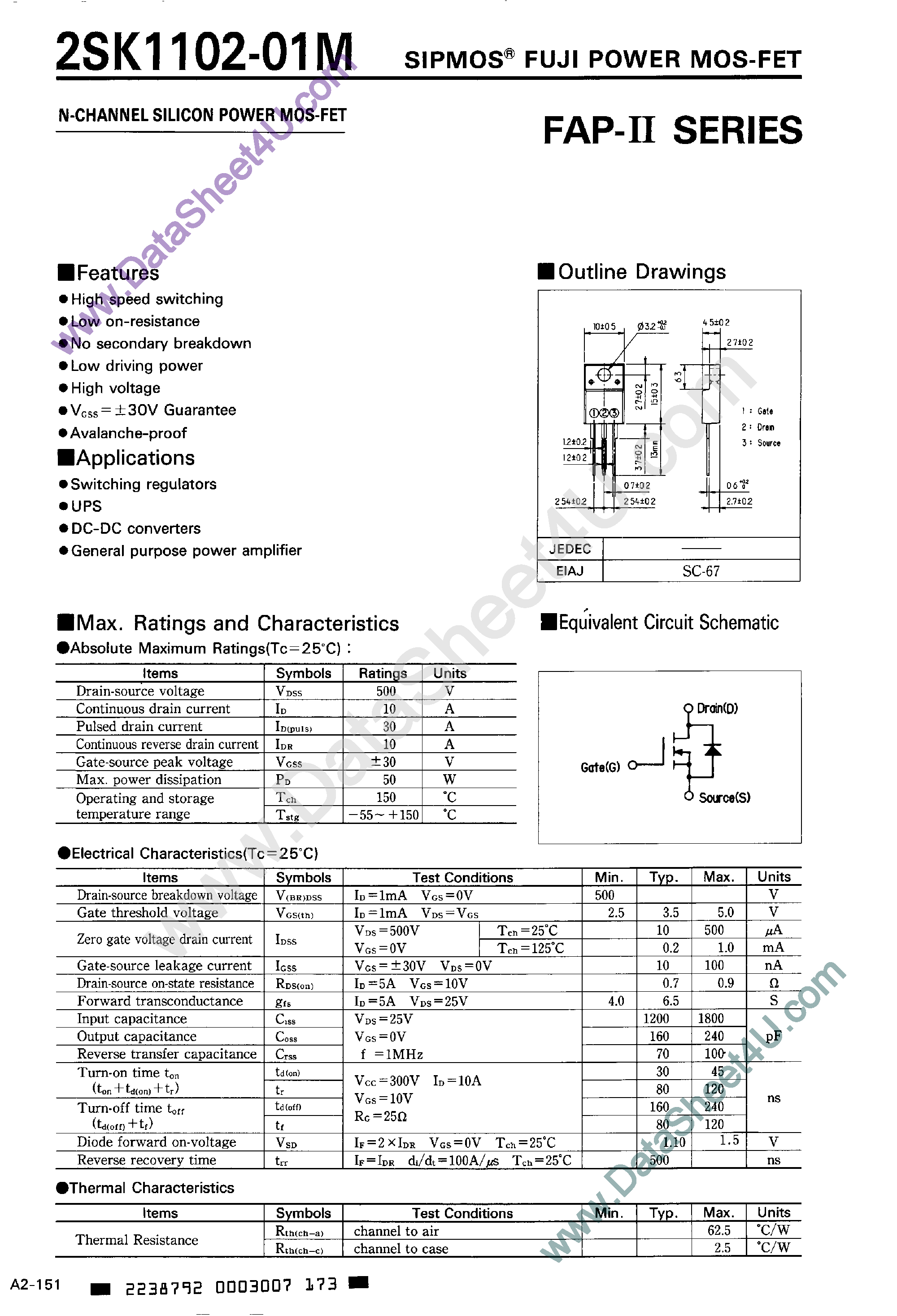 Даташит 2SK1102-01M - N-CHANNEL SILICON POWER MOS-FET страница 1