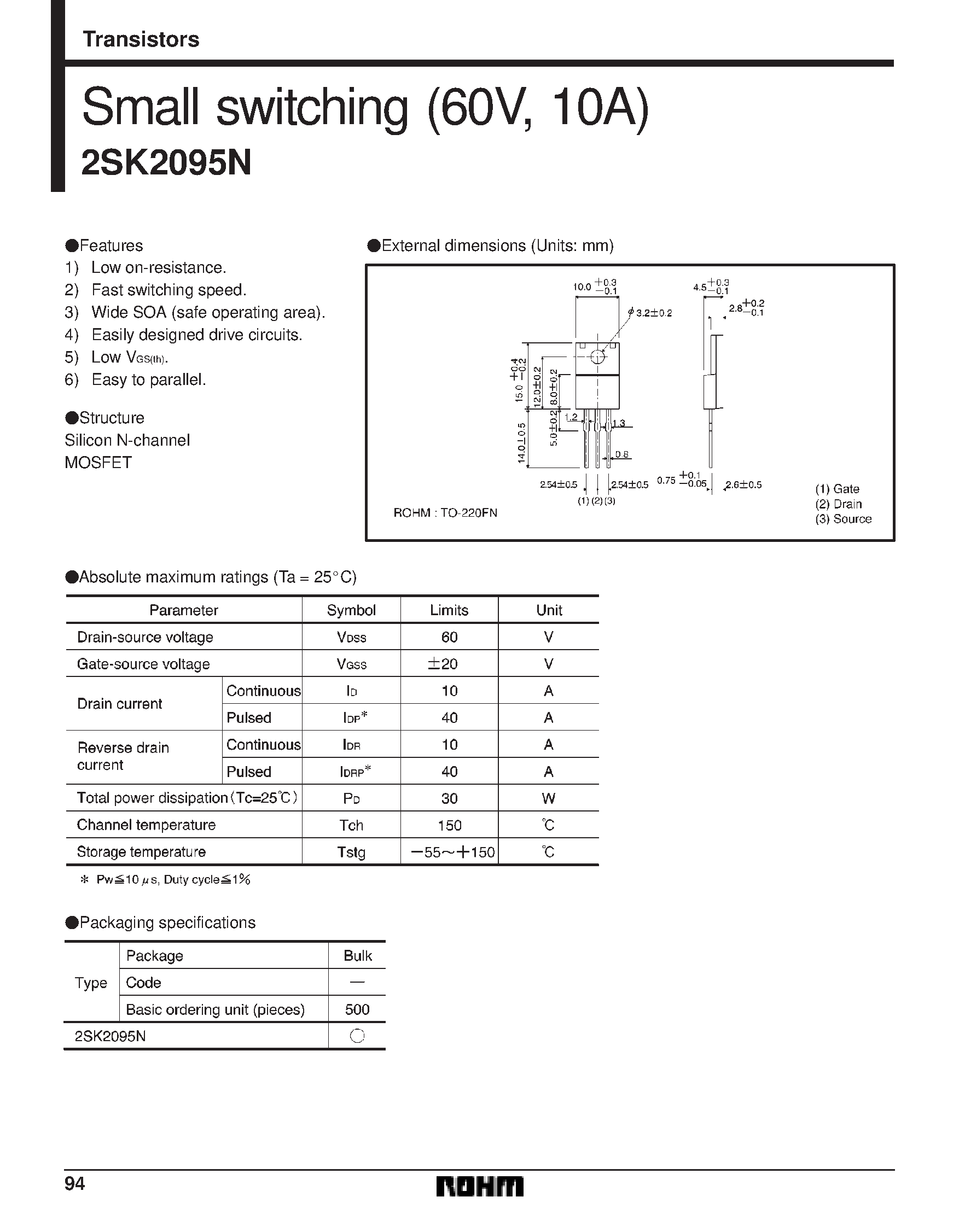 Datasheet 2SK2095N - Small Switching page 1