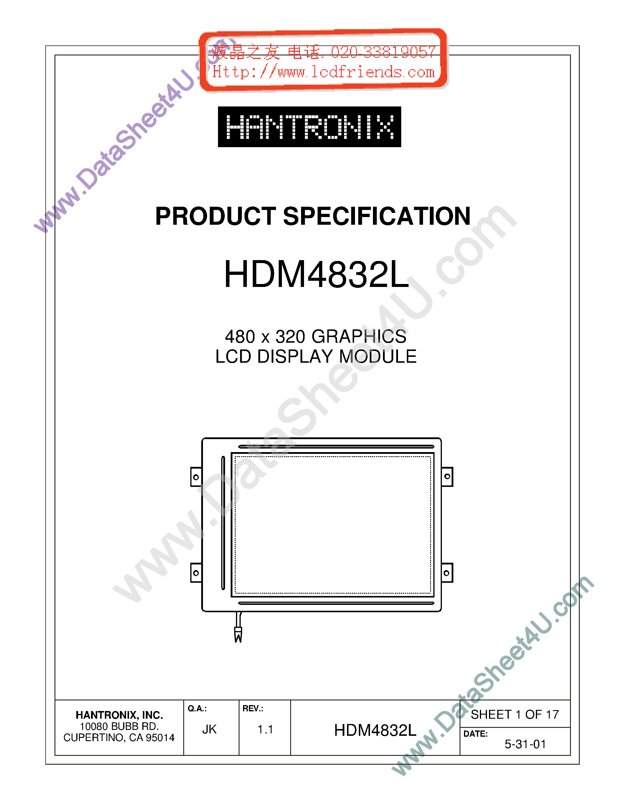 Datasheet HDMs4832-l - LCD DISPLAY MODULE page 1