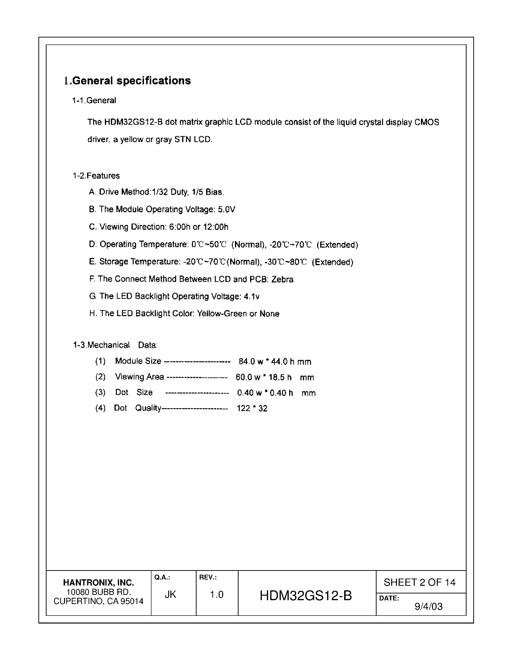 Datasheet HDMs32gs12-b - LCD DISPLAY MODULE page 2