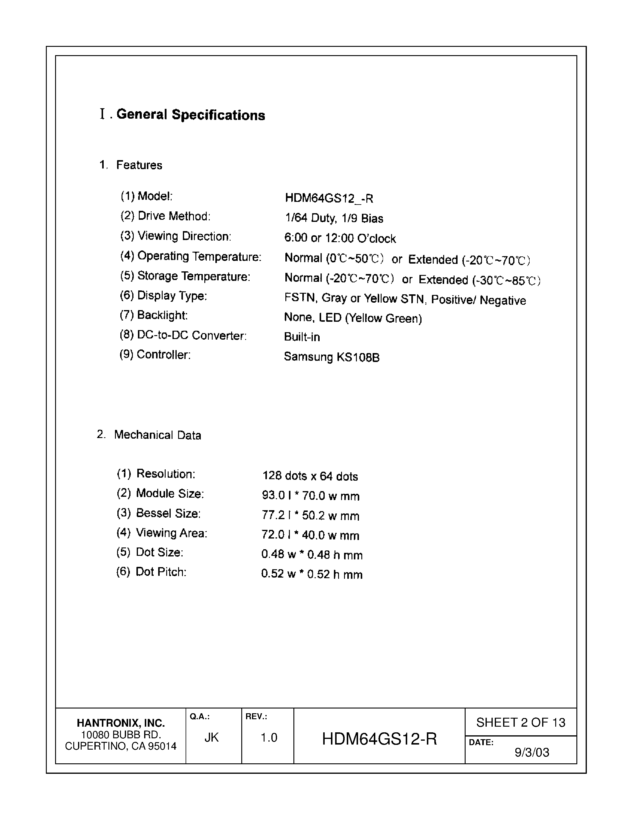 Datasheet HDMs64gs12-r - LCD DISPLAY MODULE page 2