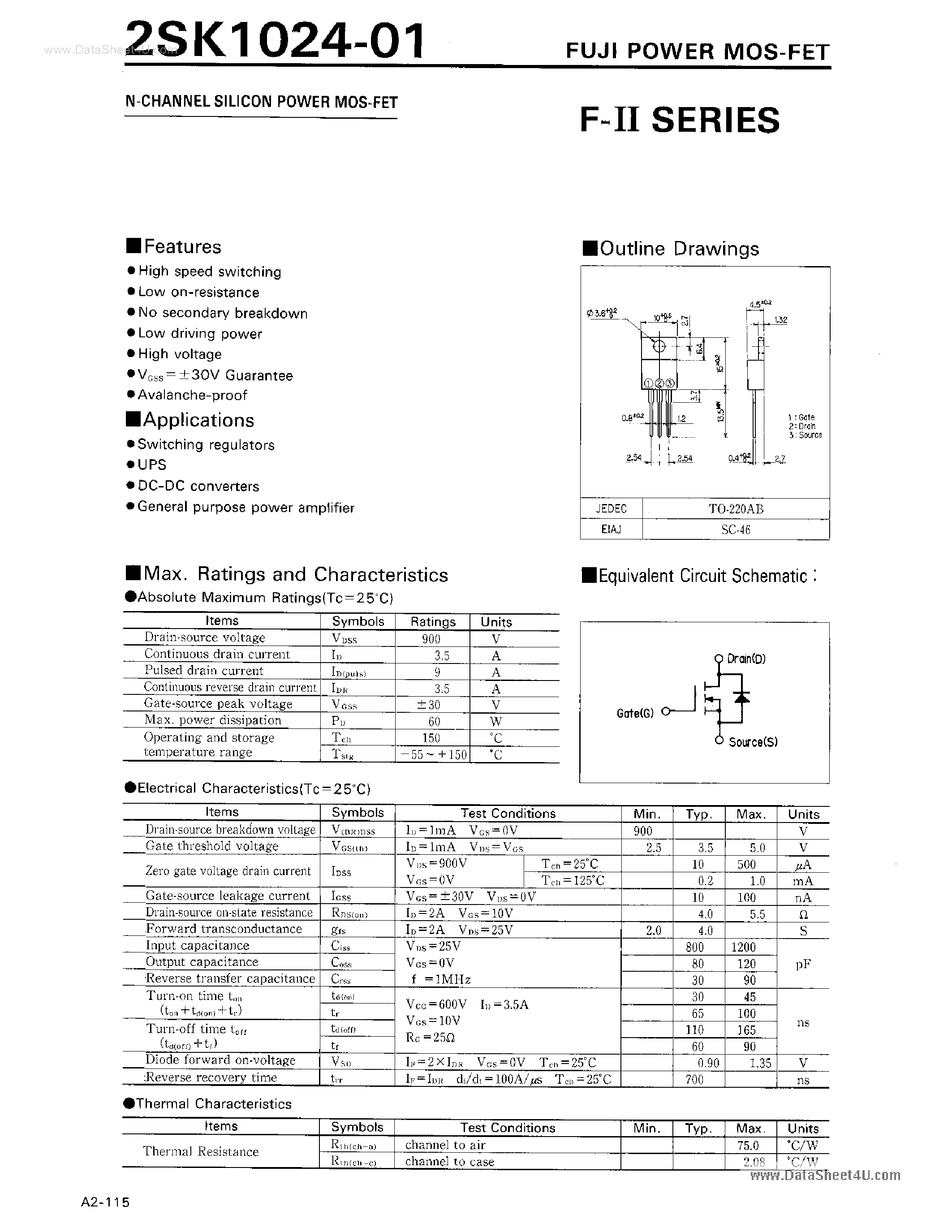 Datasheet K1024 - Search -----> 2SK1024 page 1