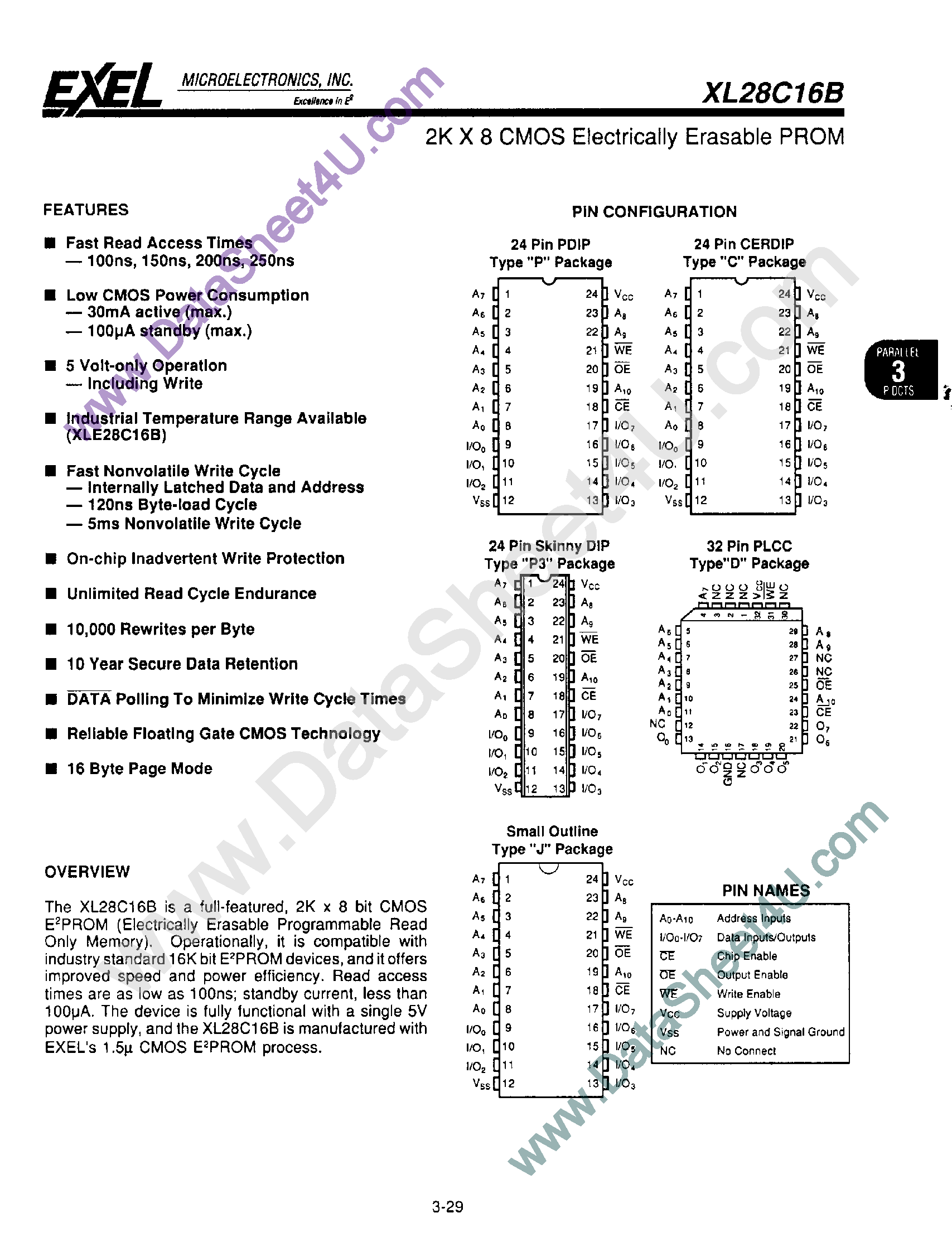 Datasheet XL28C16B - 2K x 8 CMOS EEPROM page 1