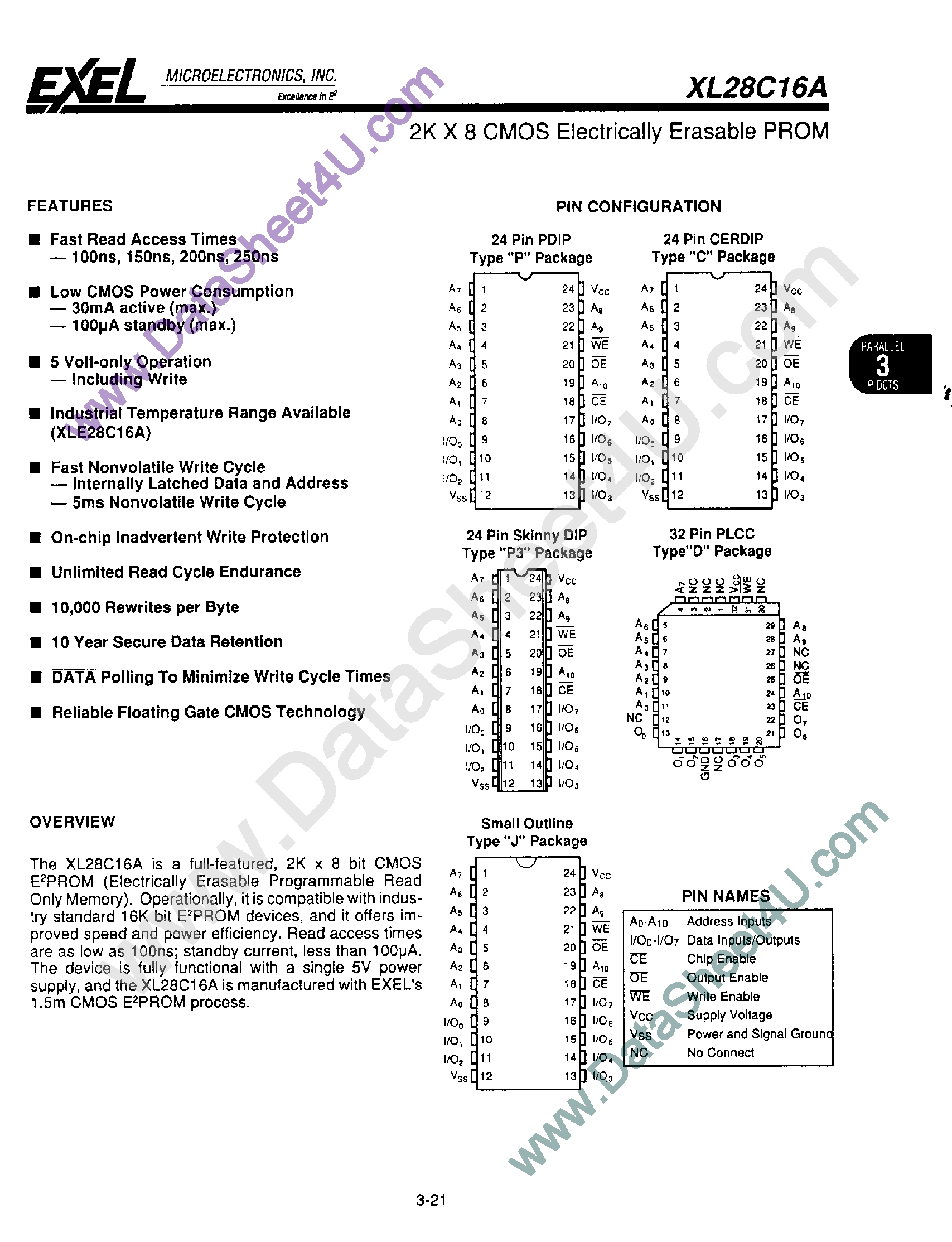 Datasheet XL28C16A - 2K x 8 CMOS EEPROM page 1