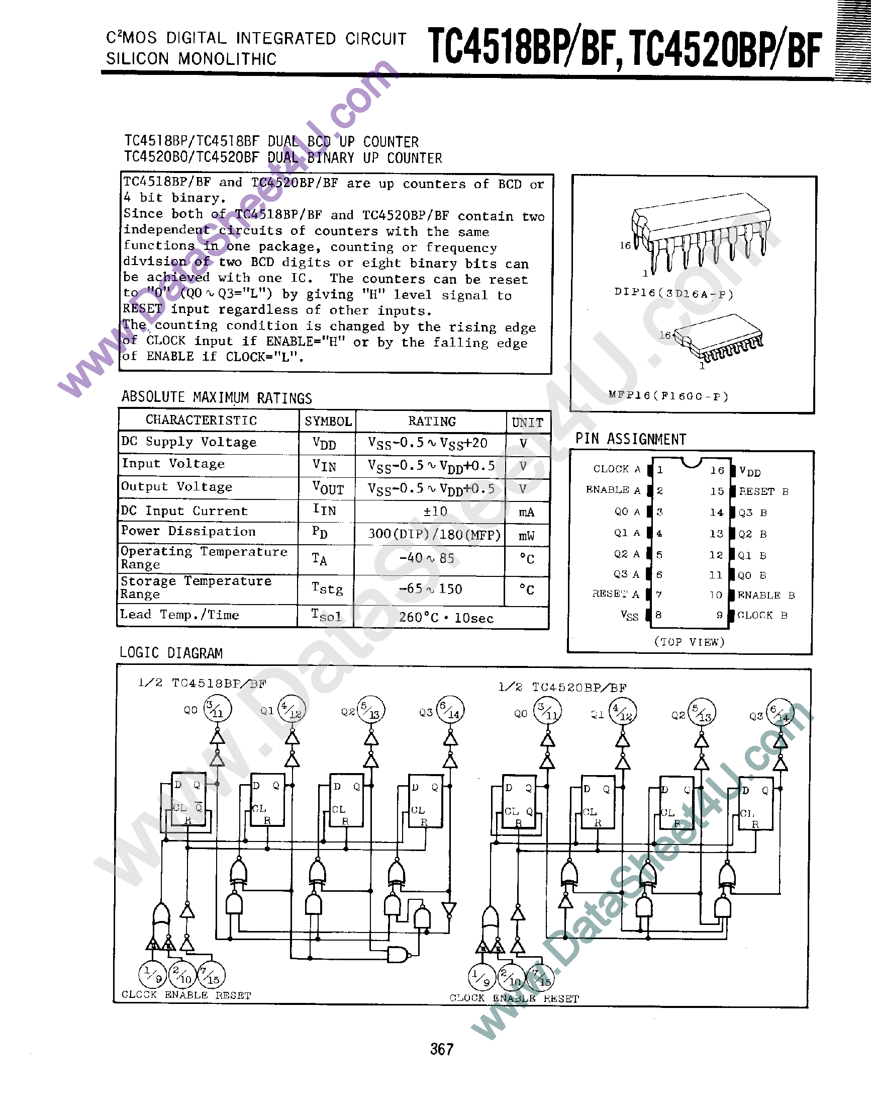 Даташит TC4518BF - (TC4518 / TC4520) Dual Up Counter страница 1