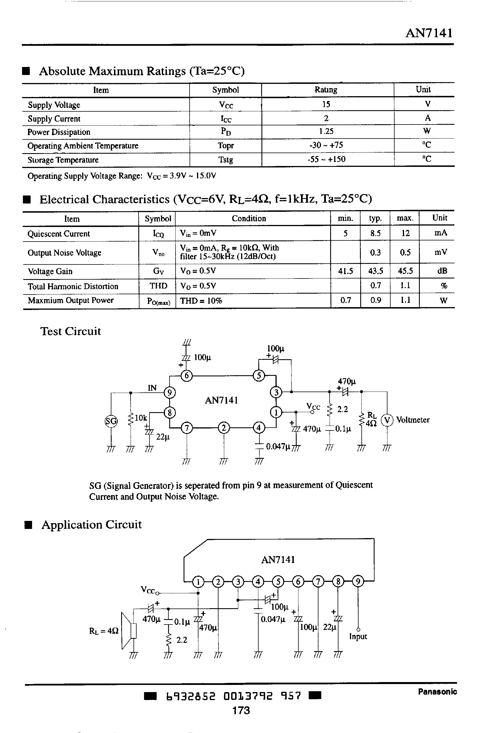 Даташит на микросхему AN7141 страница 2 Даташит AN7141 - 1W Audio Power Amplifier Circuit страница 2