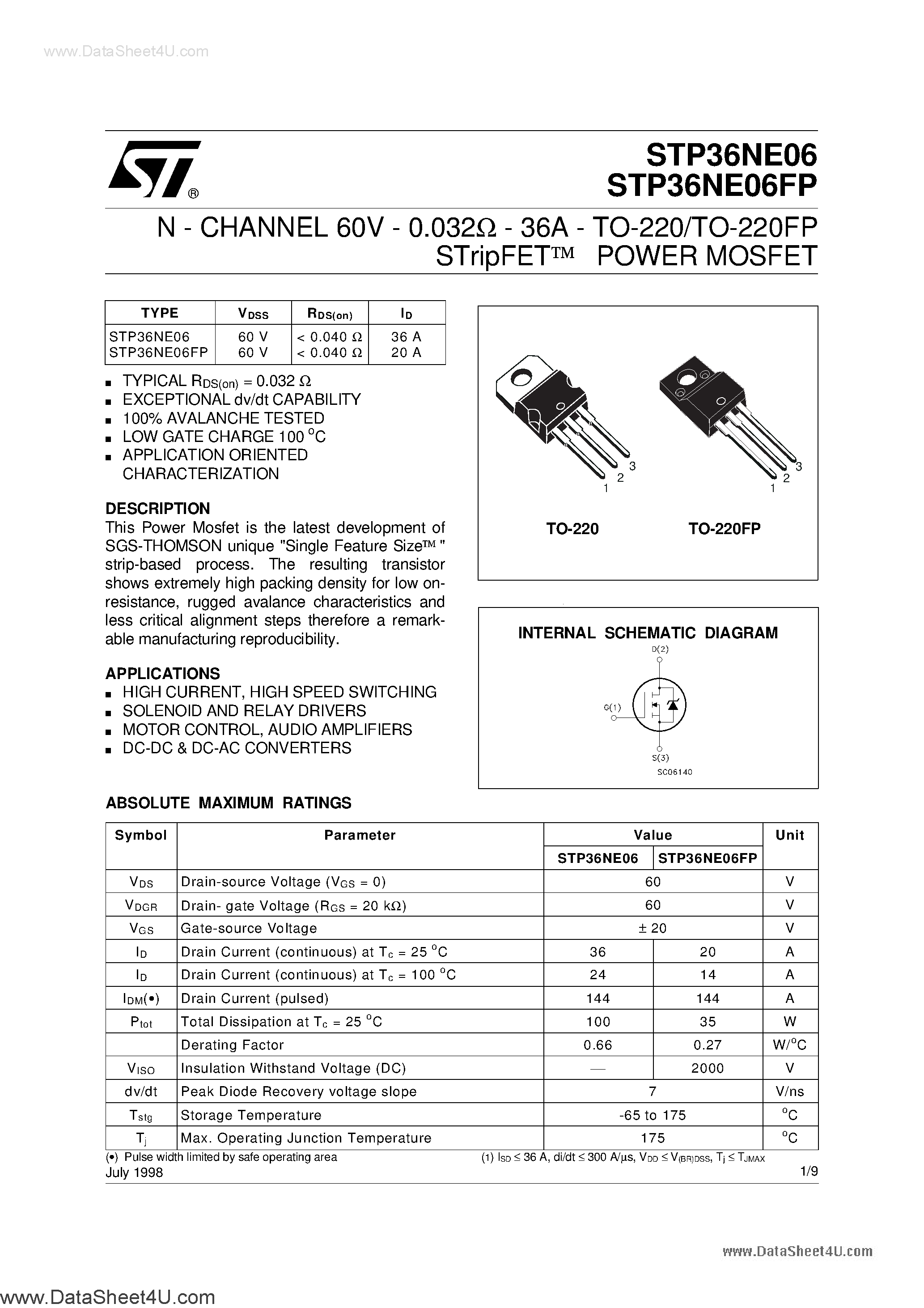 Даташит P36NE0 - Search -----> STP36NE0 страница 1