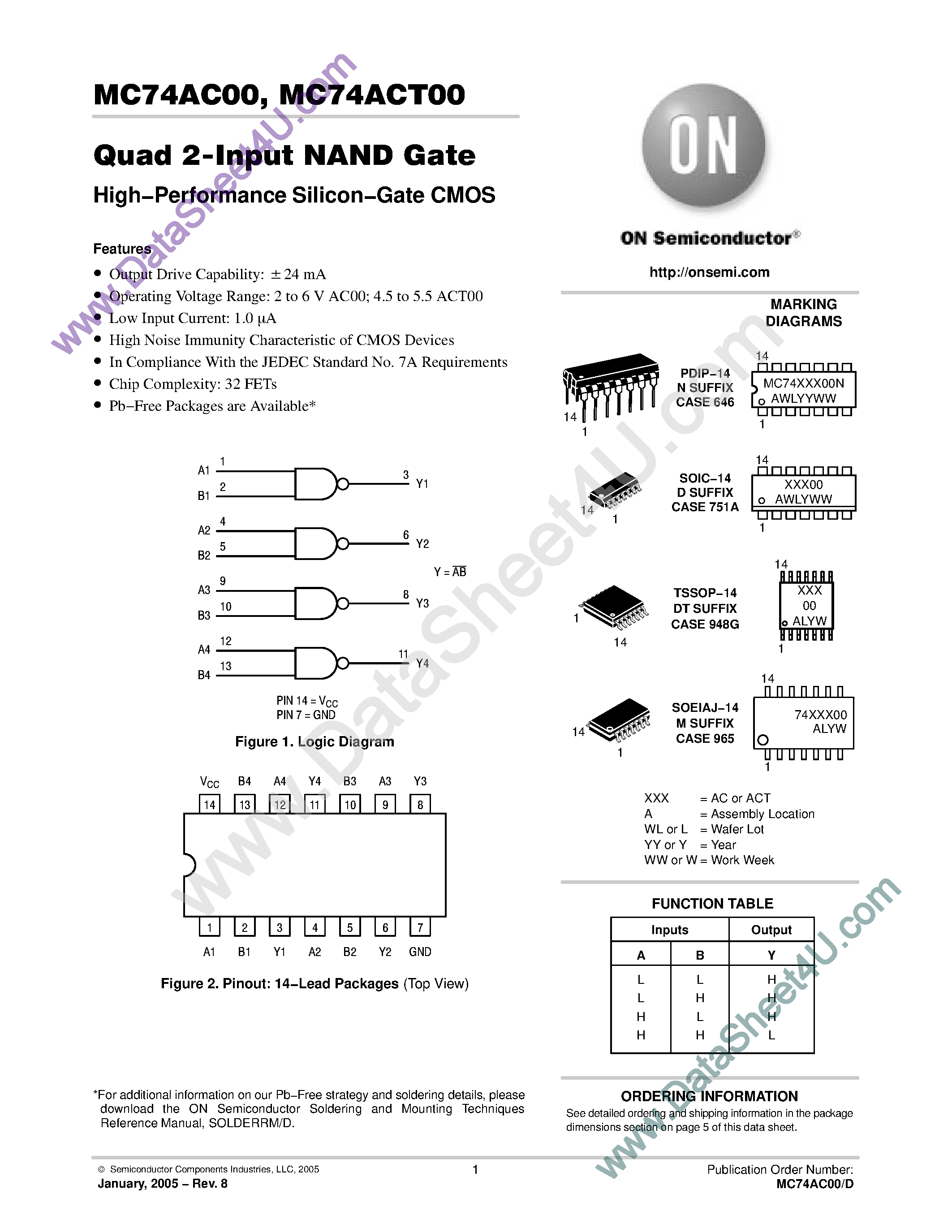 Даташит MC74AC00 - Quad 2-Input NAND Gate страница 1