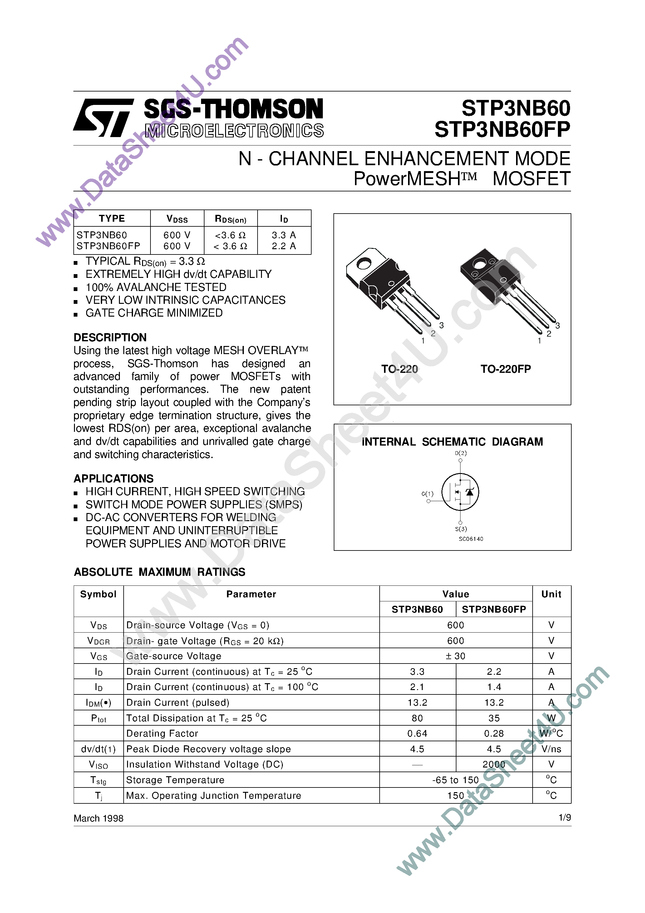 Даташит P3NB60FP - Search -----> STP3NB60FP страница 1