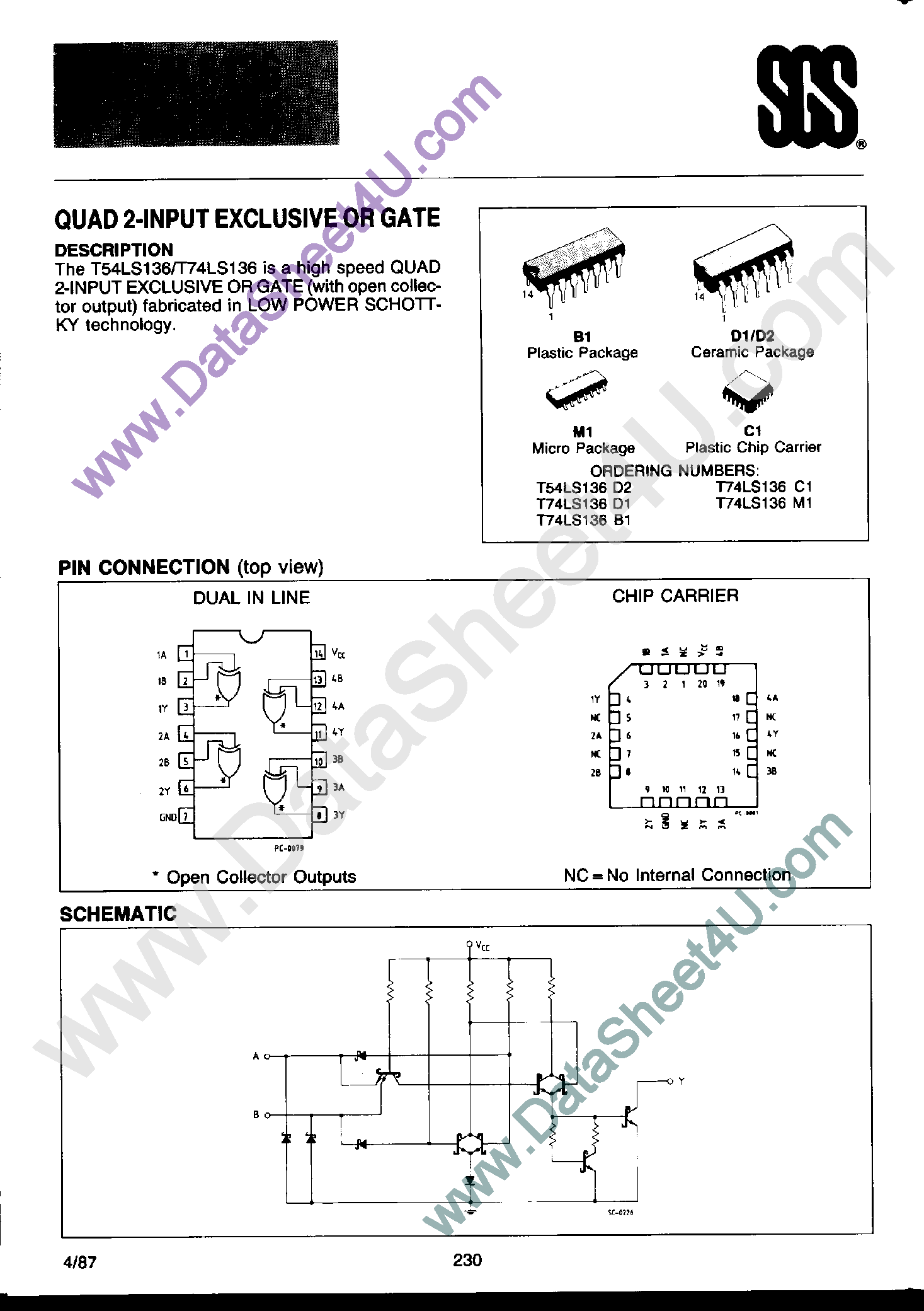 Даташит T74LS136 - Quad 2-Input Exclusive OR Gate страница 1