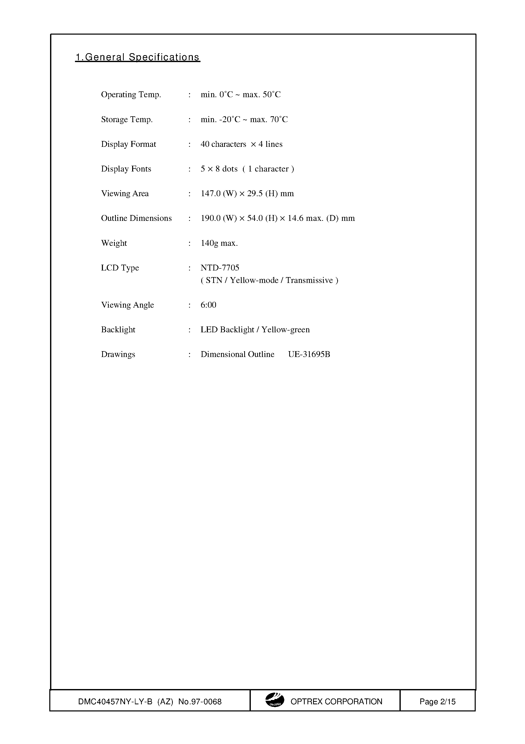 Datasheet DMC40457NY-LY-B - LCD Module page 2