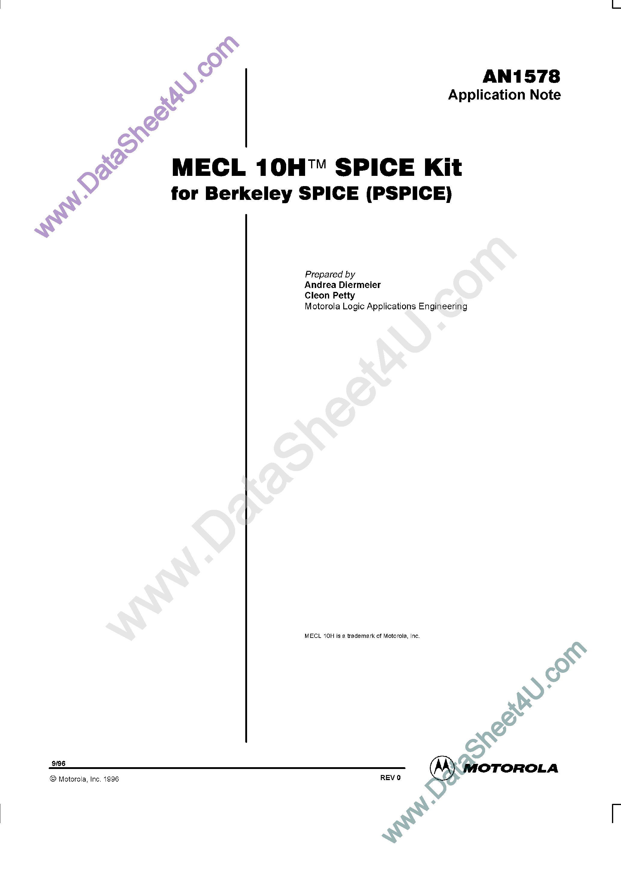 Даташит AN1578 - MECL 10H Spice Kit страница 1