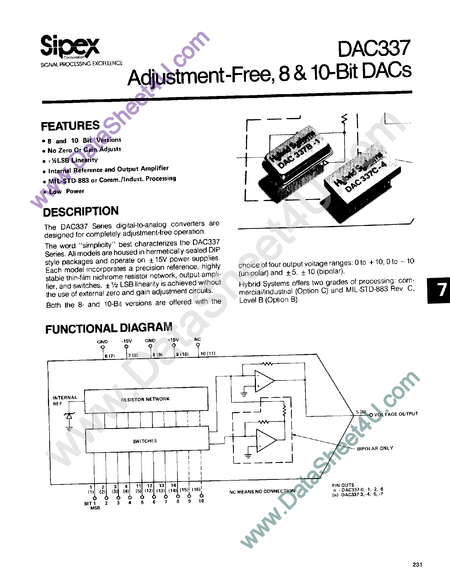 Datasheet DAC337 - Adjustment Free / 8 & 10-Bit DACs page 1