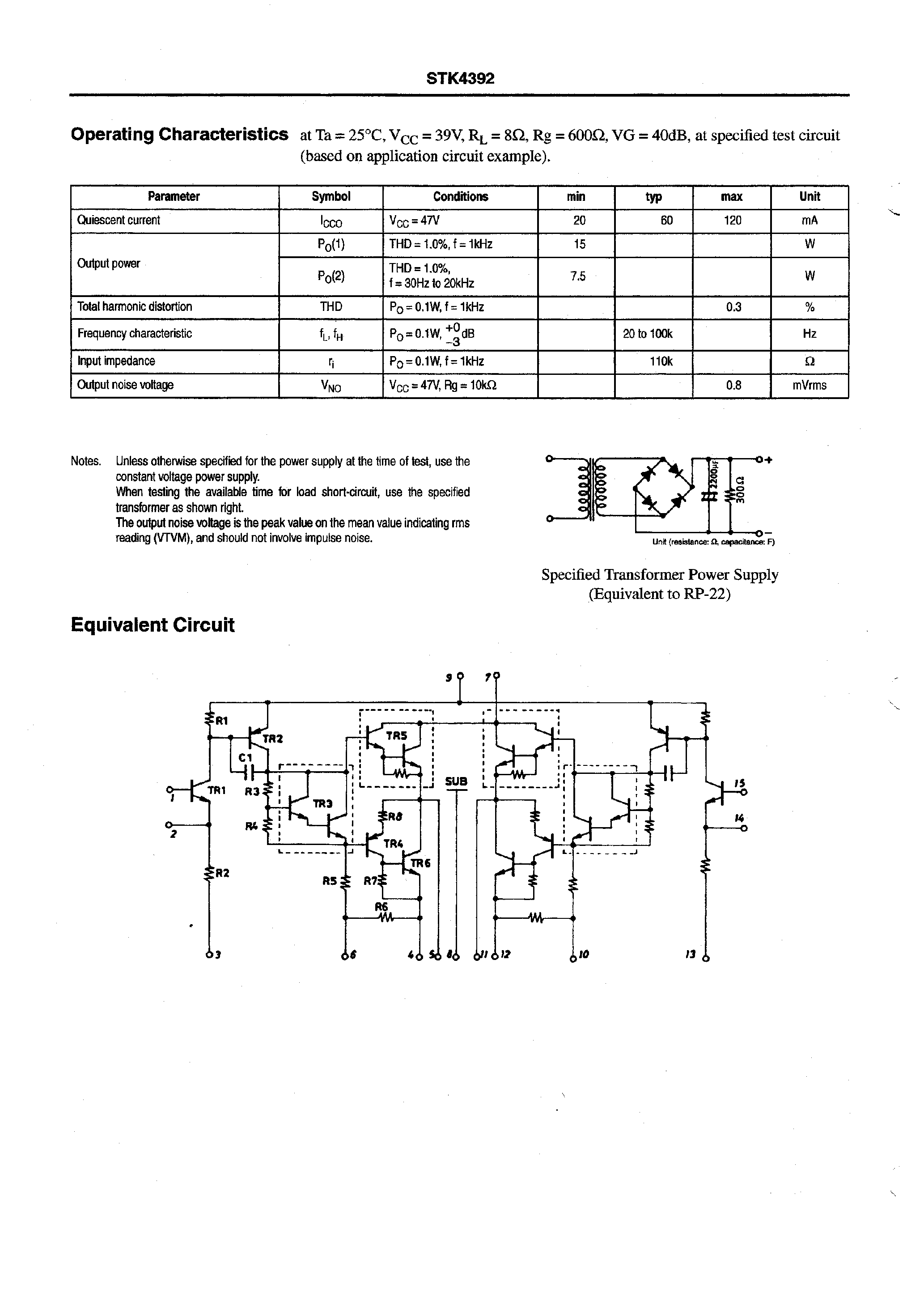 Datasheet STK4392 - AF Power Amplifier page 2