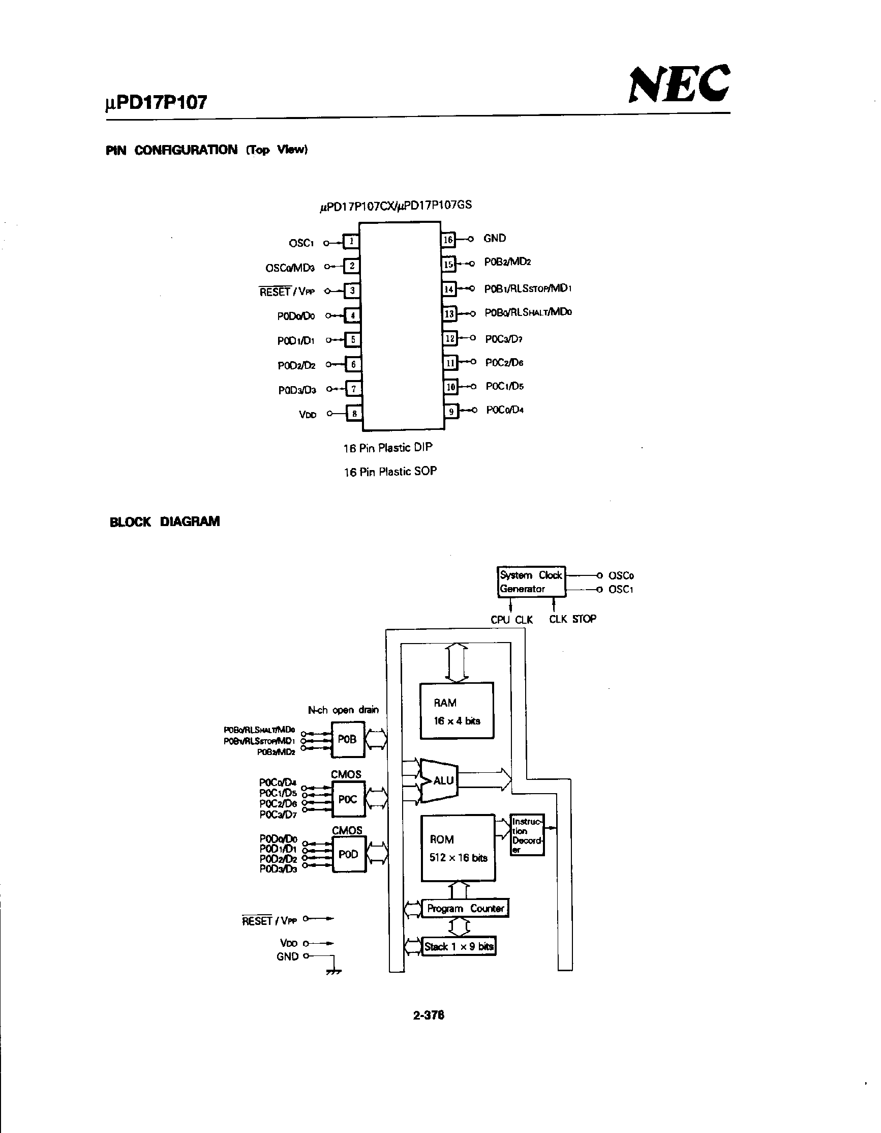 Datasheet UPD17107 - 4-Bit Single-Chip Microcontroller page 2