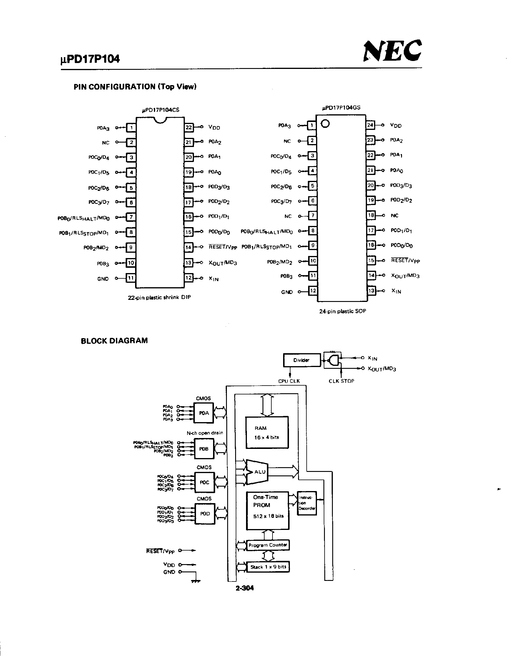 Datasheet UPD17104 - 4-Bit Single-Chip Microcontroller page 2